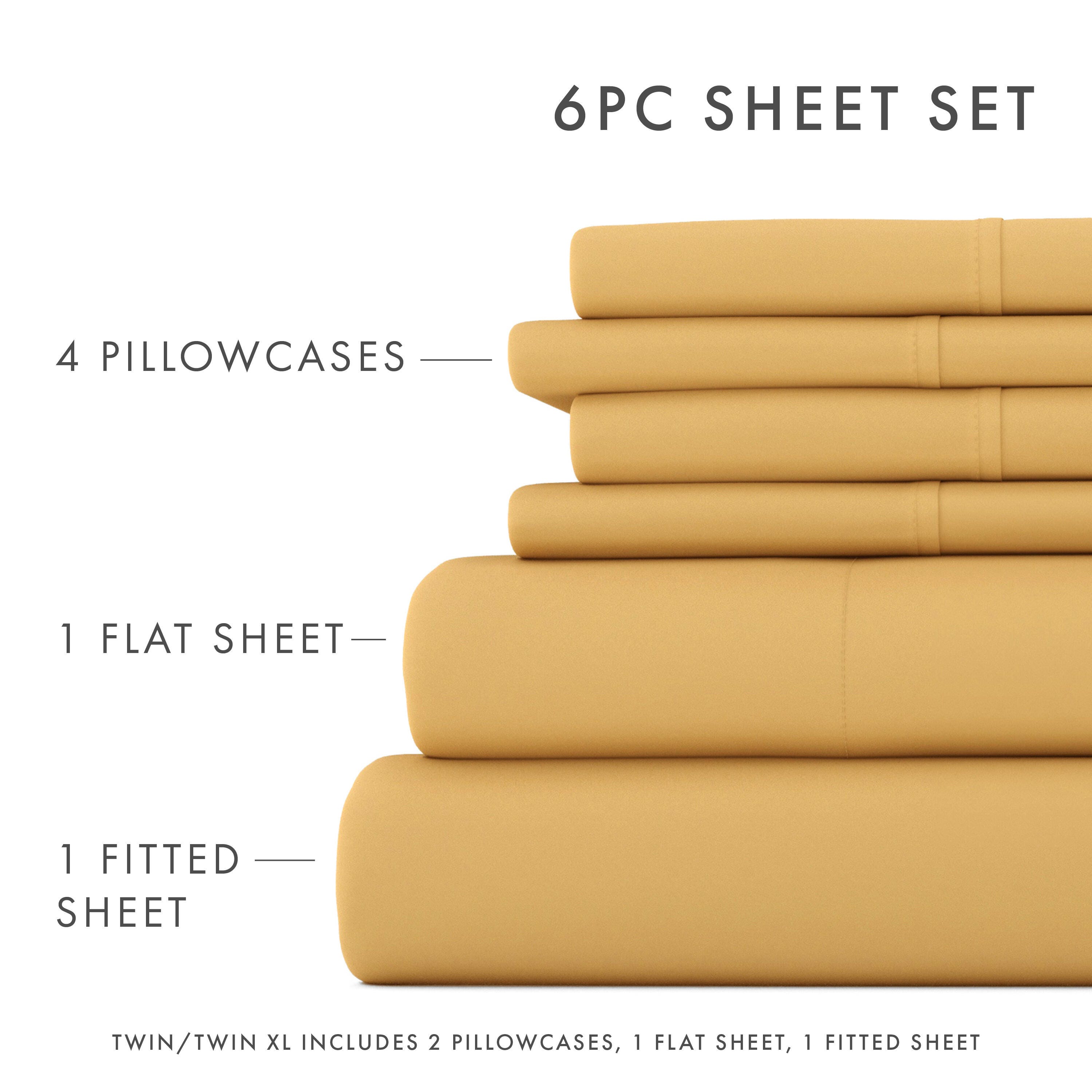 6 Piece Luxury Ultra Soft Queen Bed Sheet Set, Gold, large