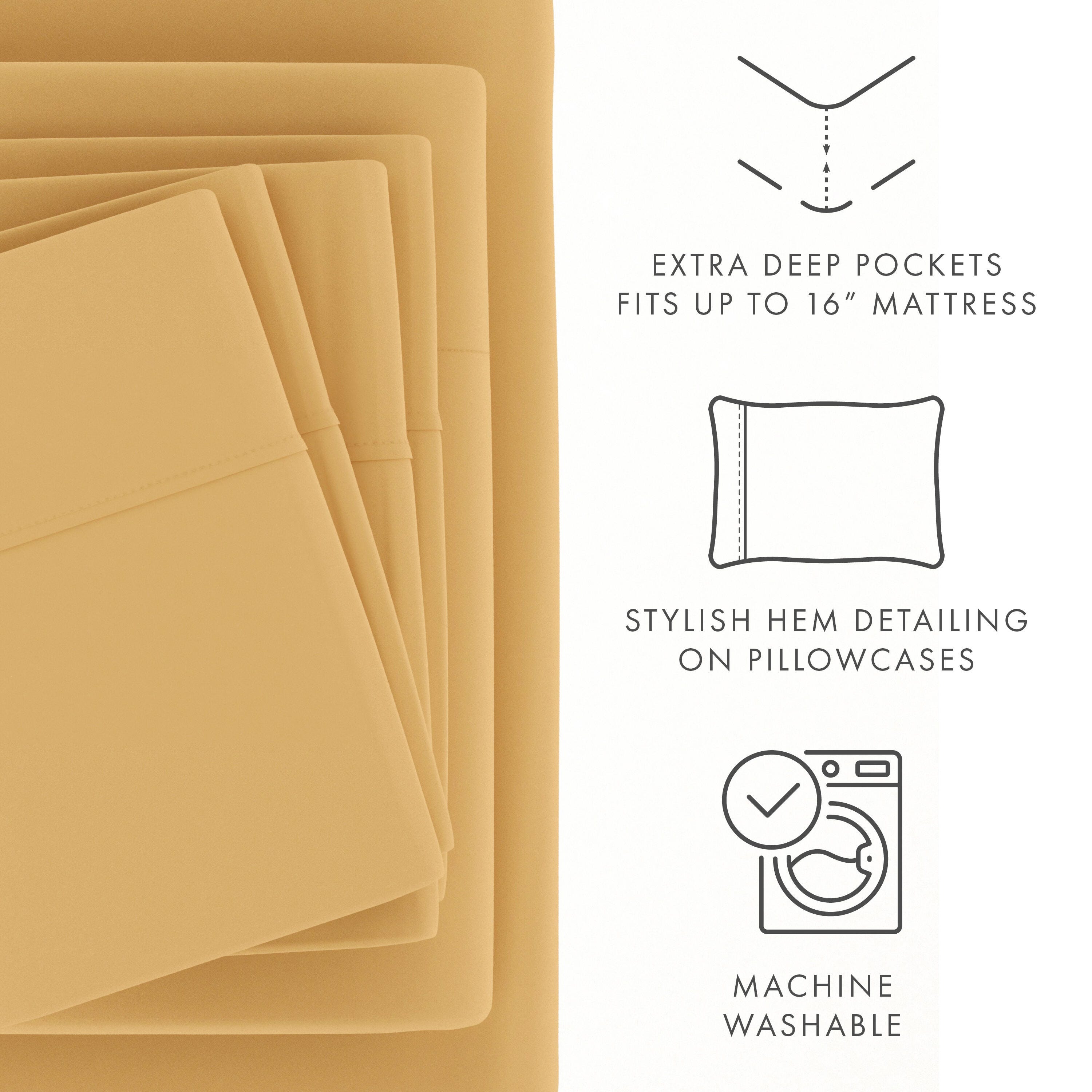 6 Piece Luxury Ultra Soft Queen Bed Sheet Set, Gold, large