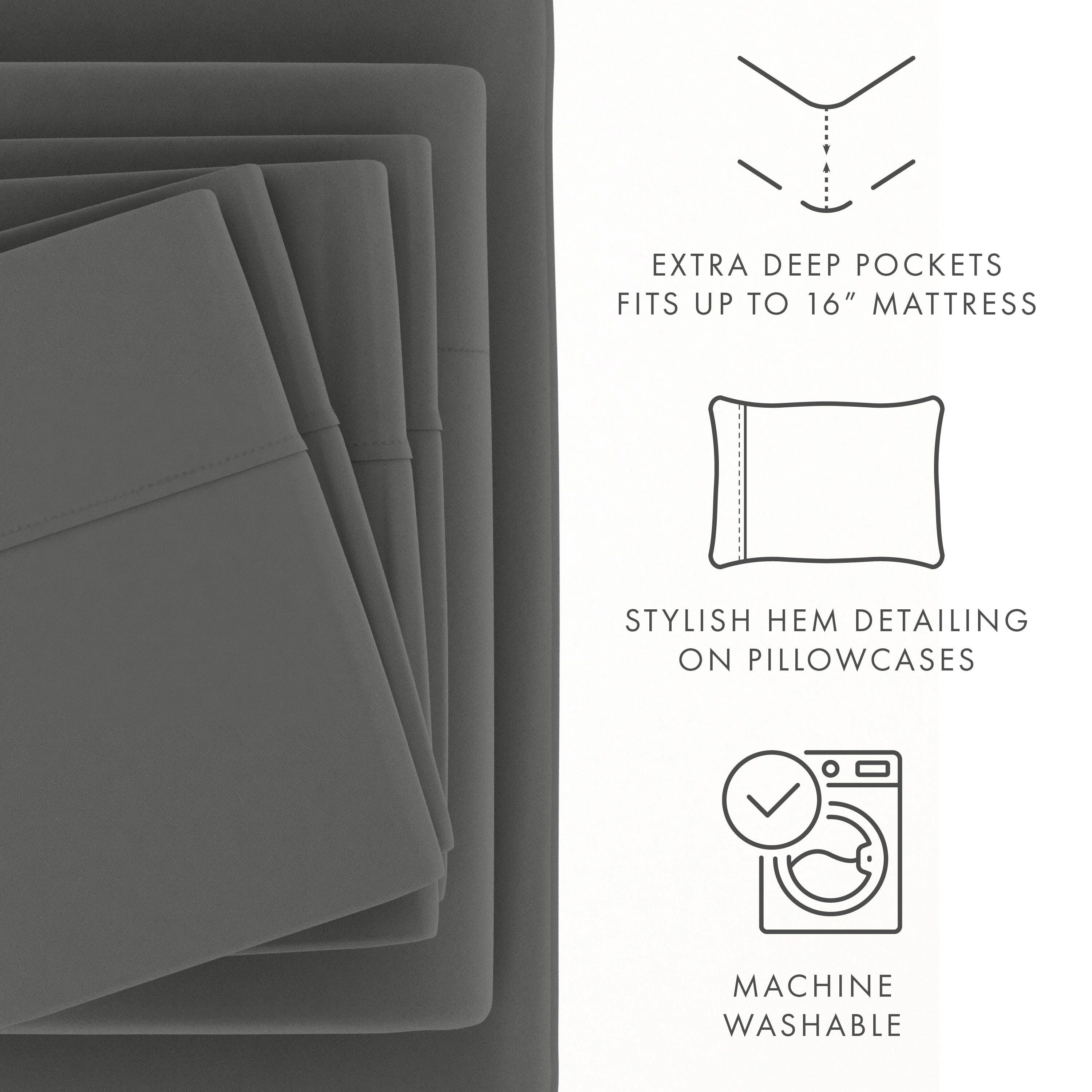 6 Piece Luxury Ultra Soft Queen Bed Sheet Set, Gray, large