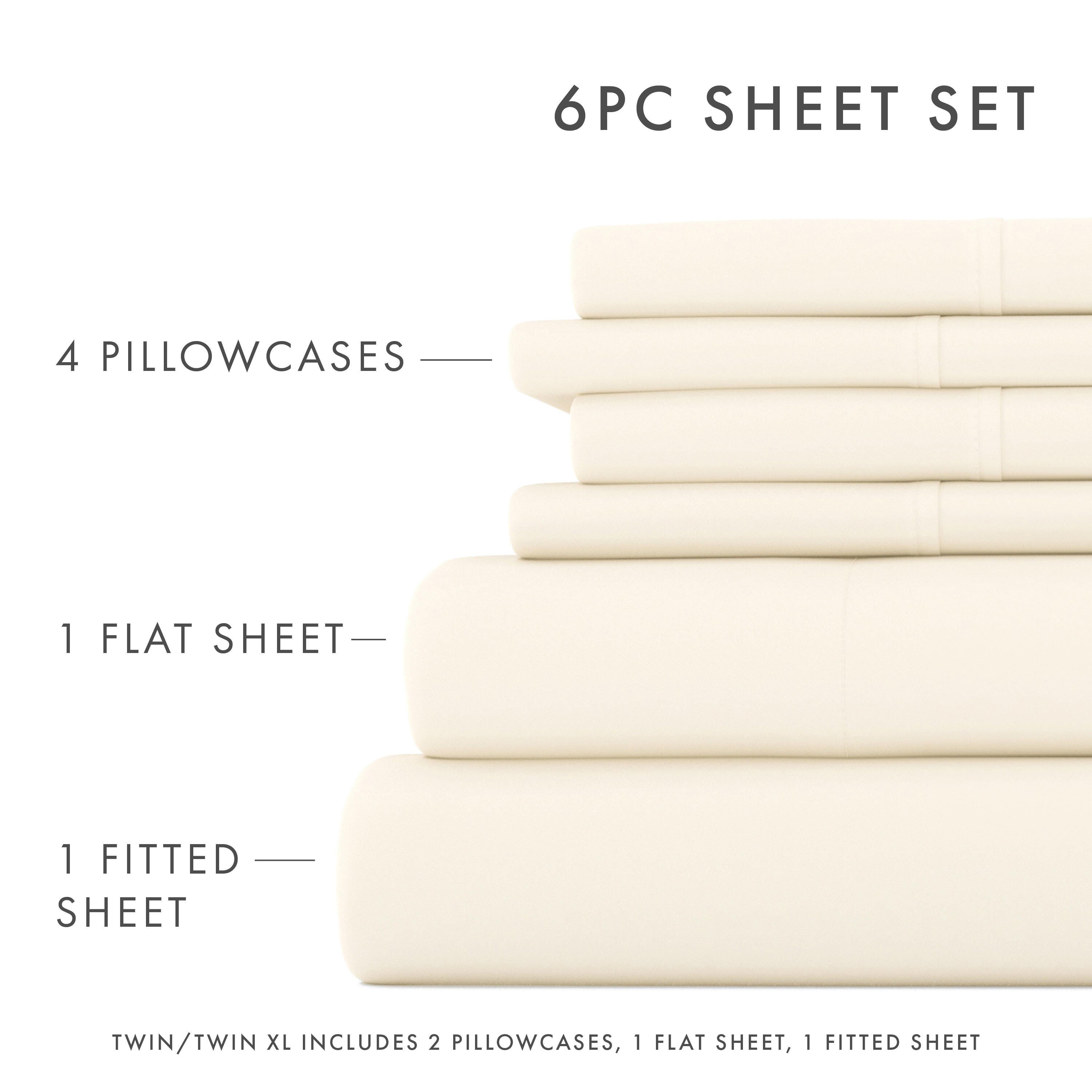 6 Piece Luxury Ultra Soft Queen Bed Sheet Set, Ivory, large