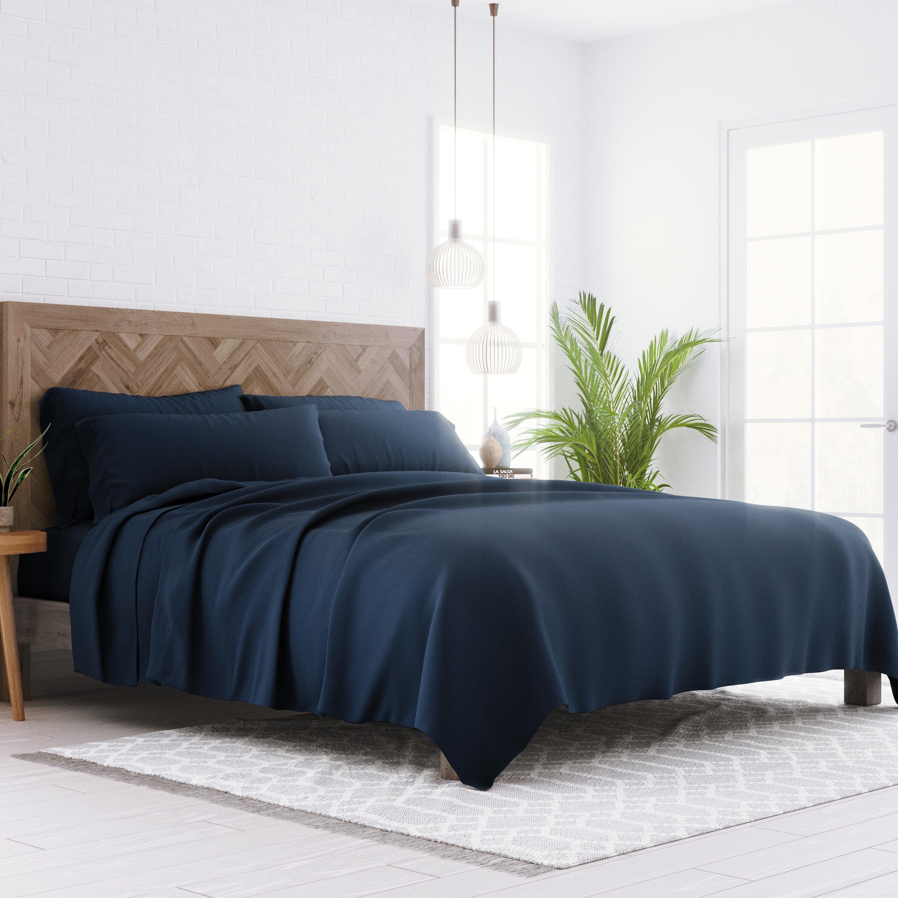 6 Piece Luxury Ultra Soft Queen Bed Sheet Set, Navy, large