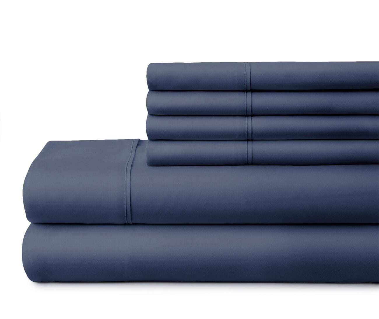 6 Piece Luxury Ultra Soft Queen Bed Sheet Set, Navy, large