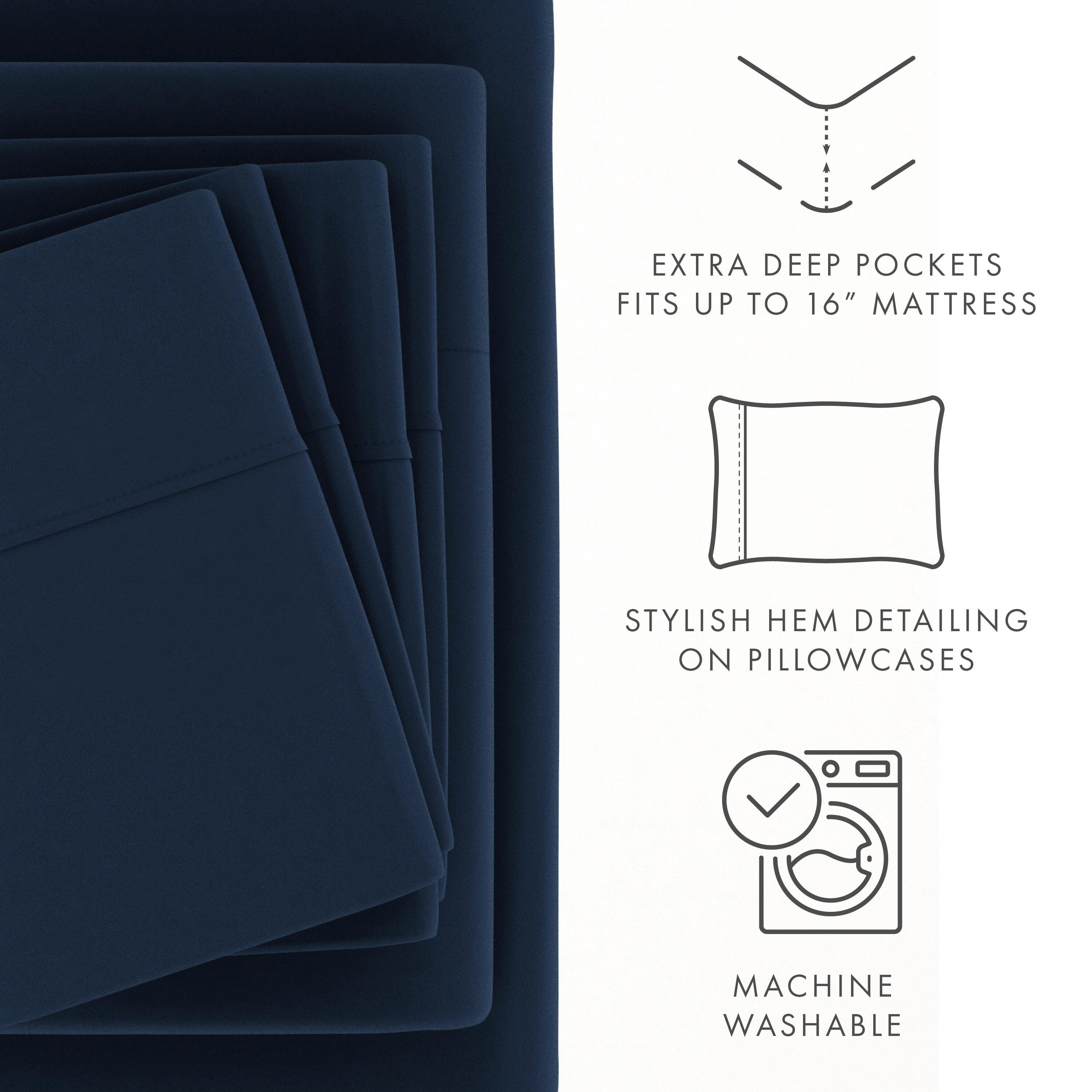 6 Piece Luxury Ultra Soft Queen Bed Sheet Set, Navy, large