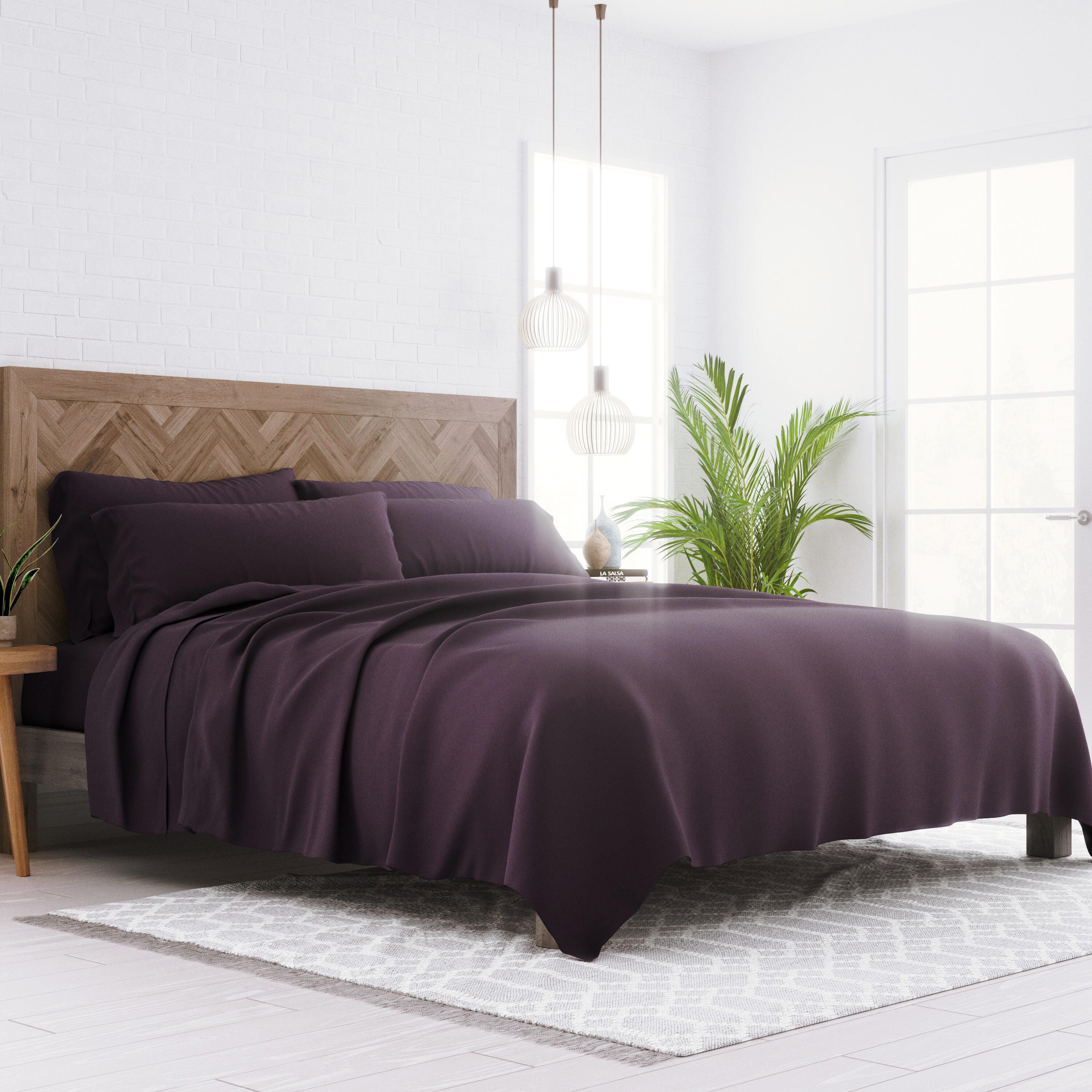 6 Piece Luxury Ultra Soft Queen Bed Sheet Set, Purple, large