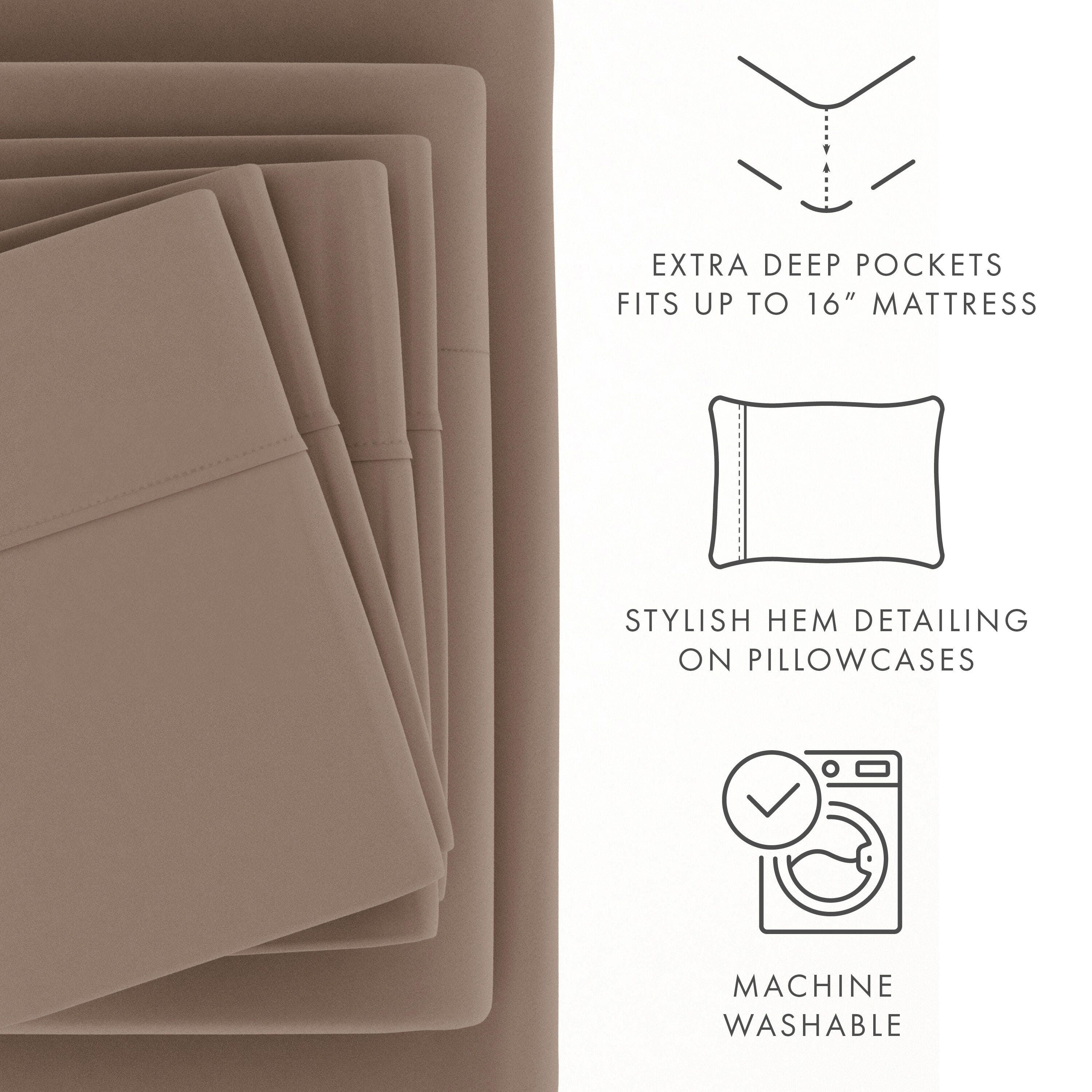 6 Piece Luxury Ultra Soft Queen Bed Sheet Set, Taupe, large