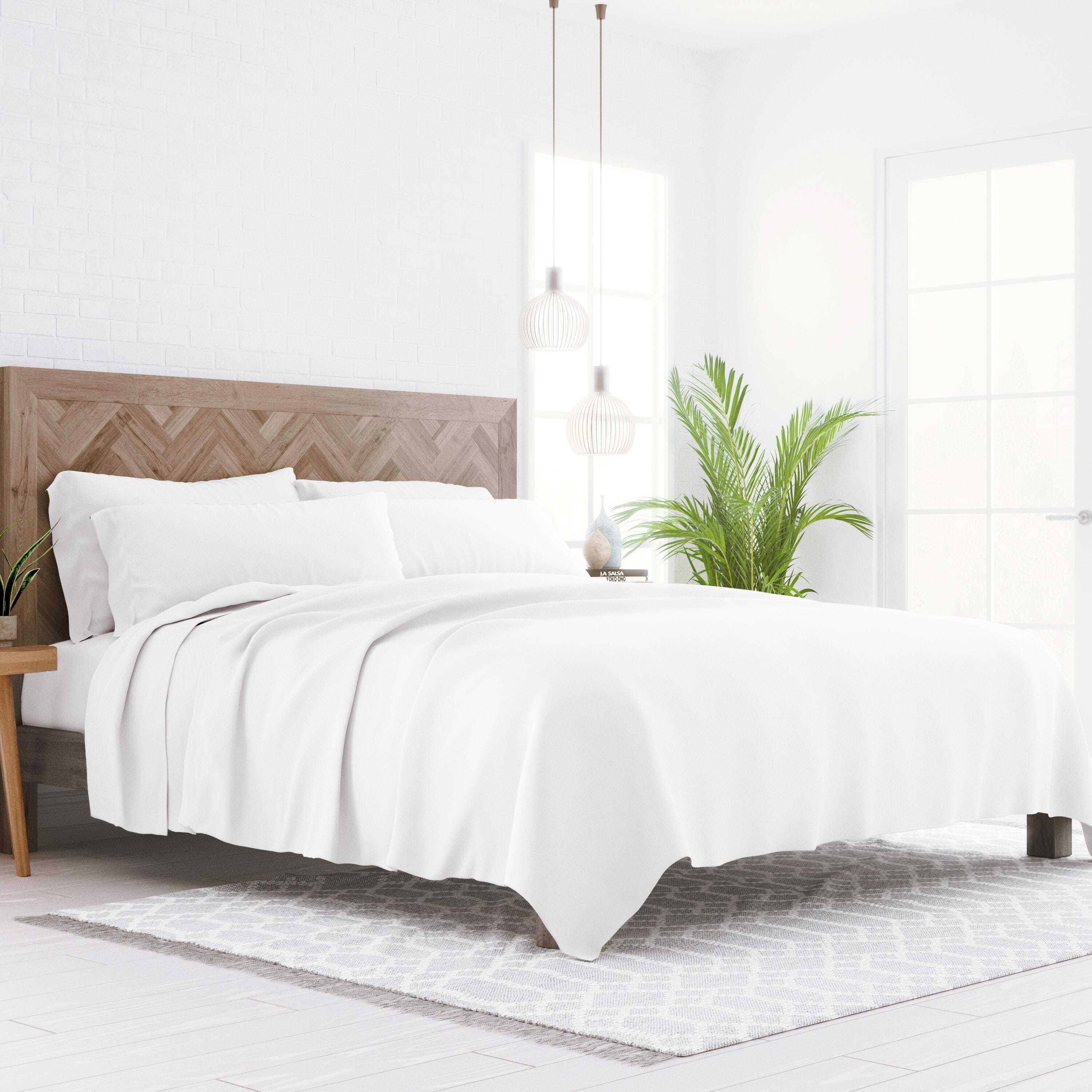 6 Piece Luxury Ultra Soft Queen Bed Sheet Set, White, large