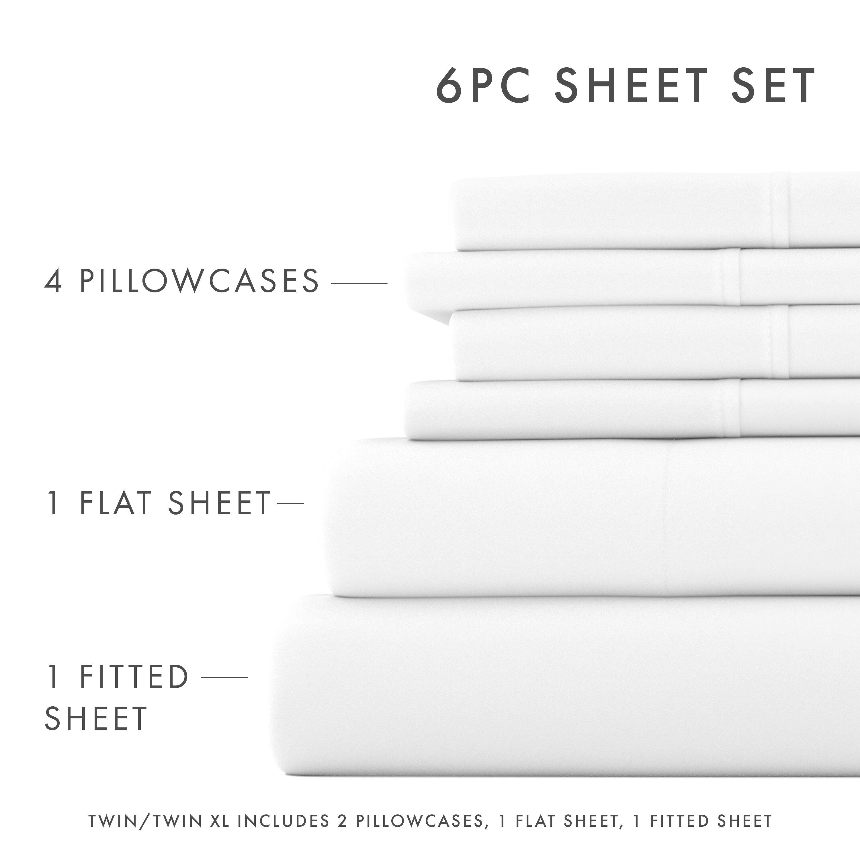 6 Piece Luxury Ultra Soft Queen Bed Sheet Set, White, large