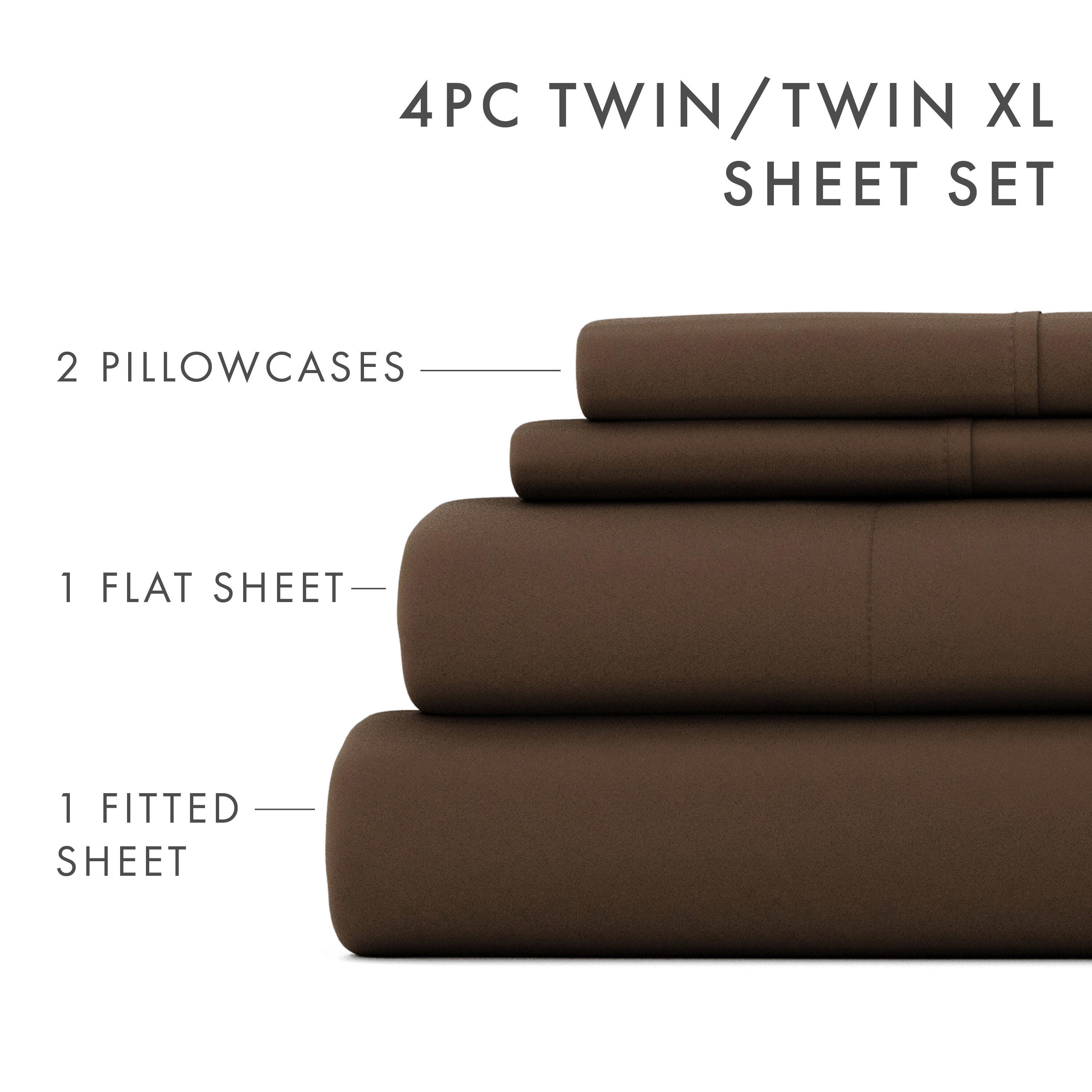 3 Piece Luxury Ultra Soft Twin Sheet Set, Chocolate, large