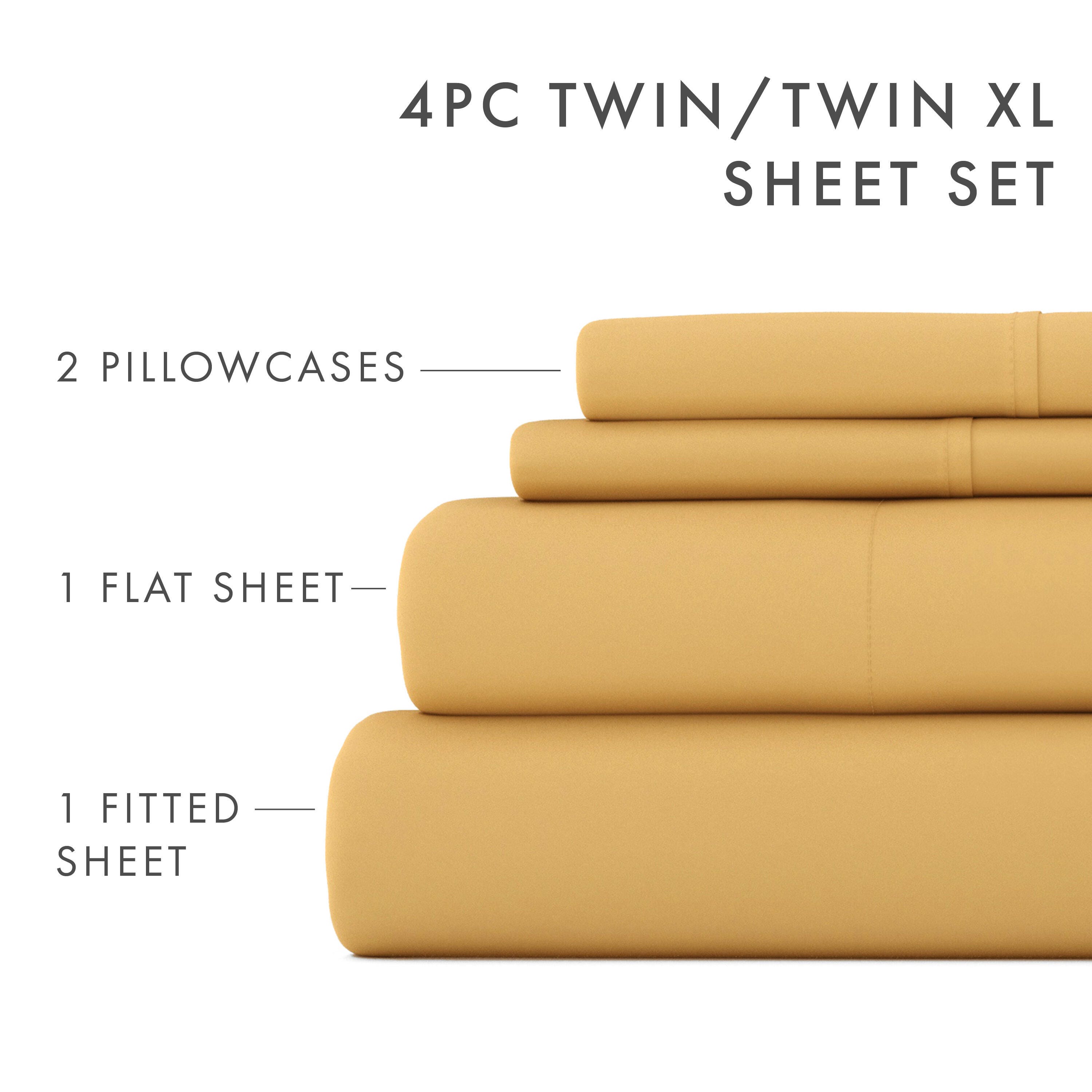 3 Piece Luxury Ultra Soft Twin Sheet Set, Gold, large