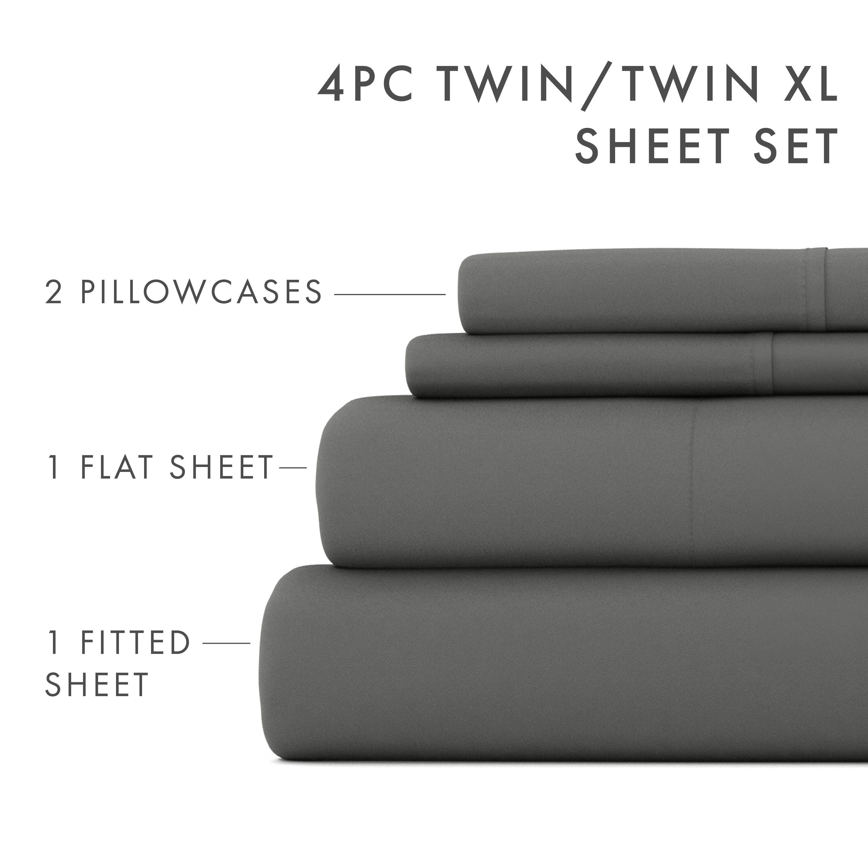 3 Piece Luxury Ultra Soft Twin Sheet Set, Gray, large