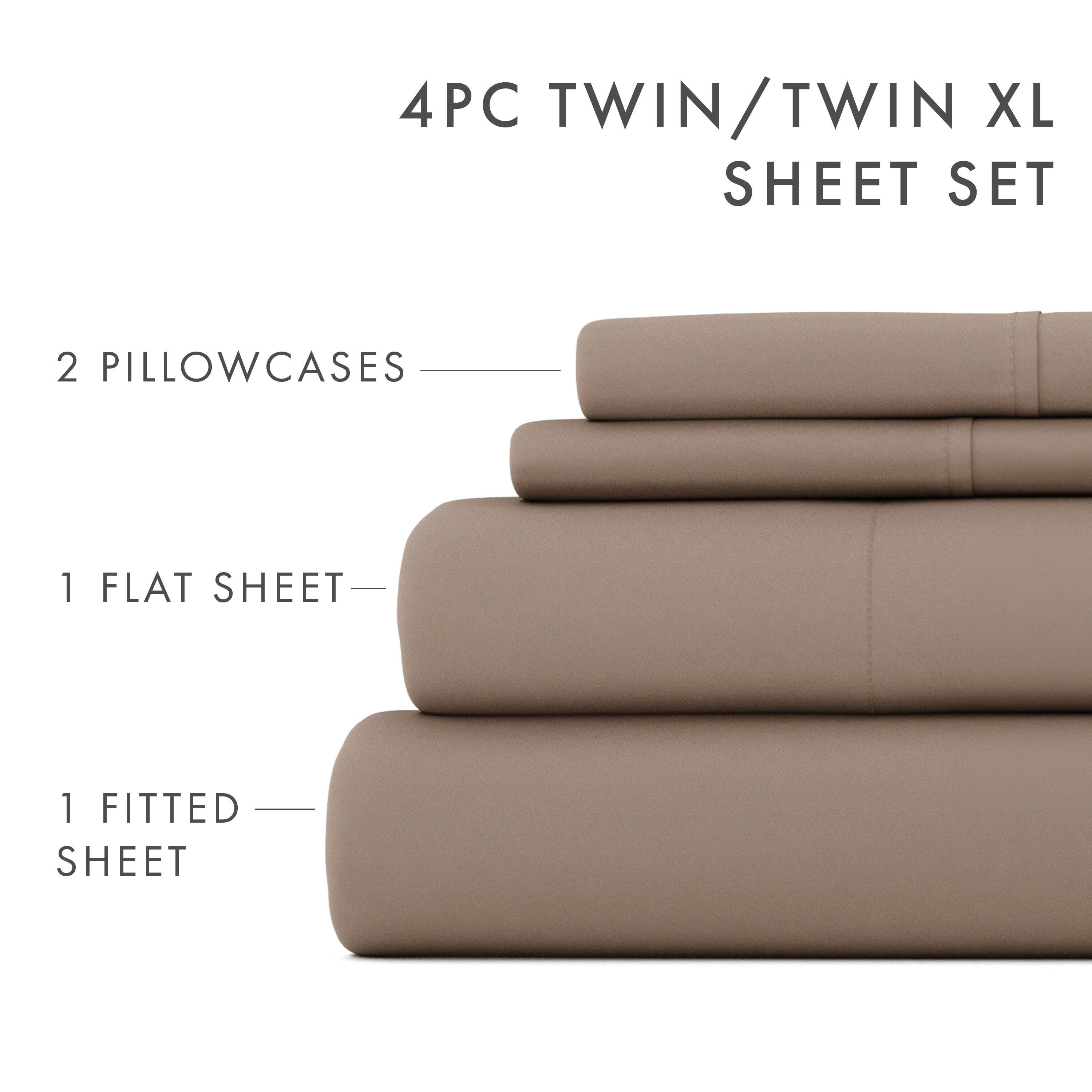 3 Piece Luxury Ultra Soft Twin Sheet Set, Taupe, large