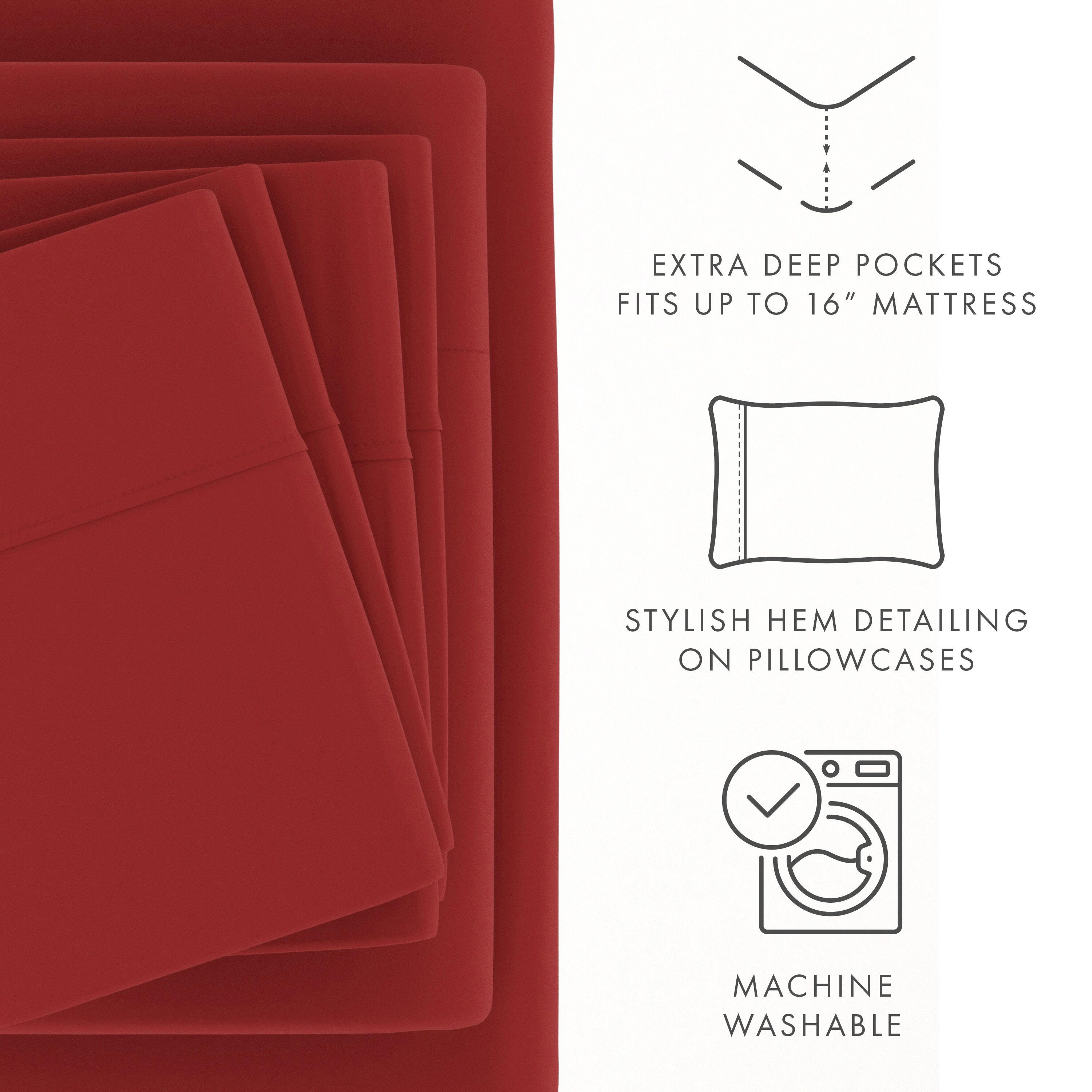 3 Piece Luxury Ultra Soft Twin XL Sheet Set, Burgundy, large