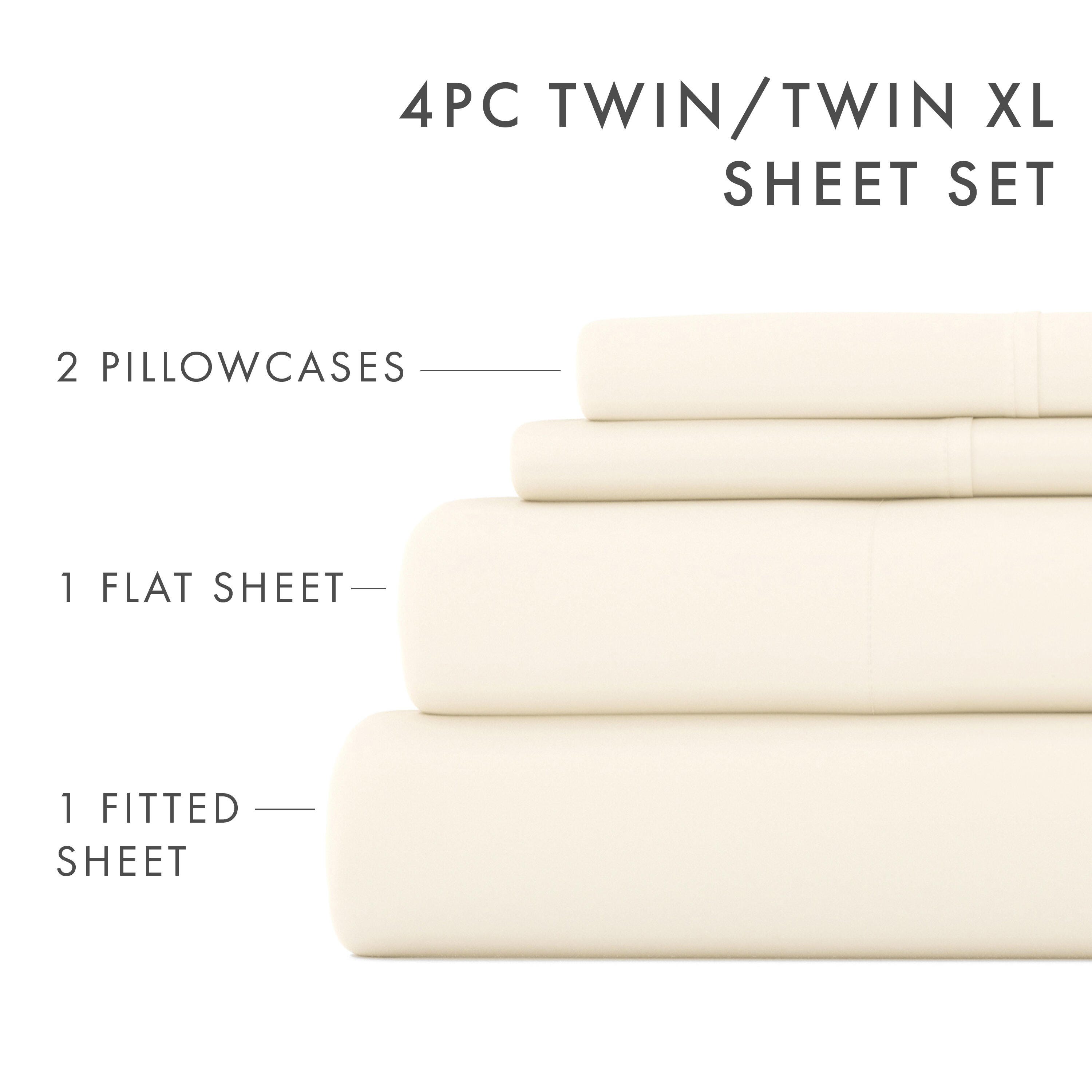 3 Piece Luxury Ultra Soft Twin XL Sheet Set, Ivory, large