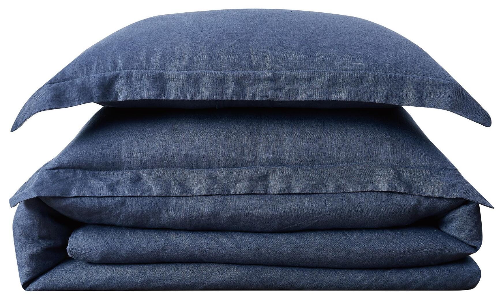 Linen Brooklyn Loom Full/Queen Duvet Set, Navy Blue, large