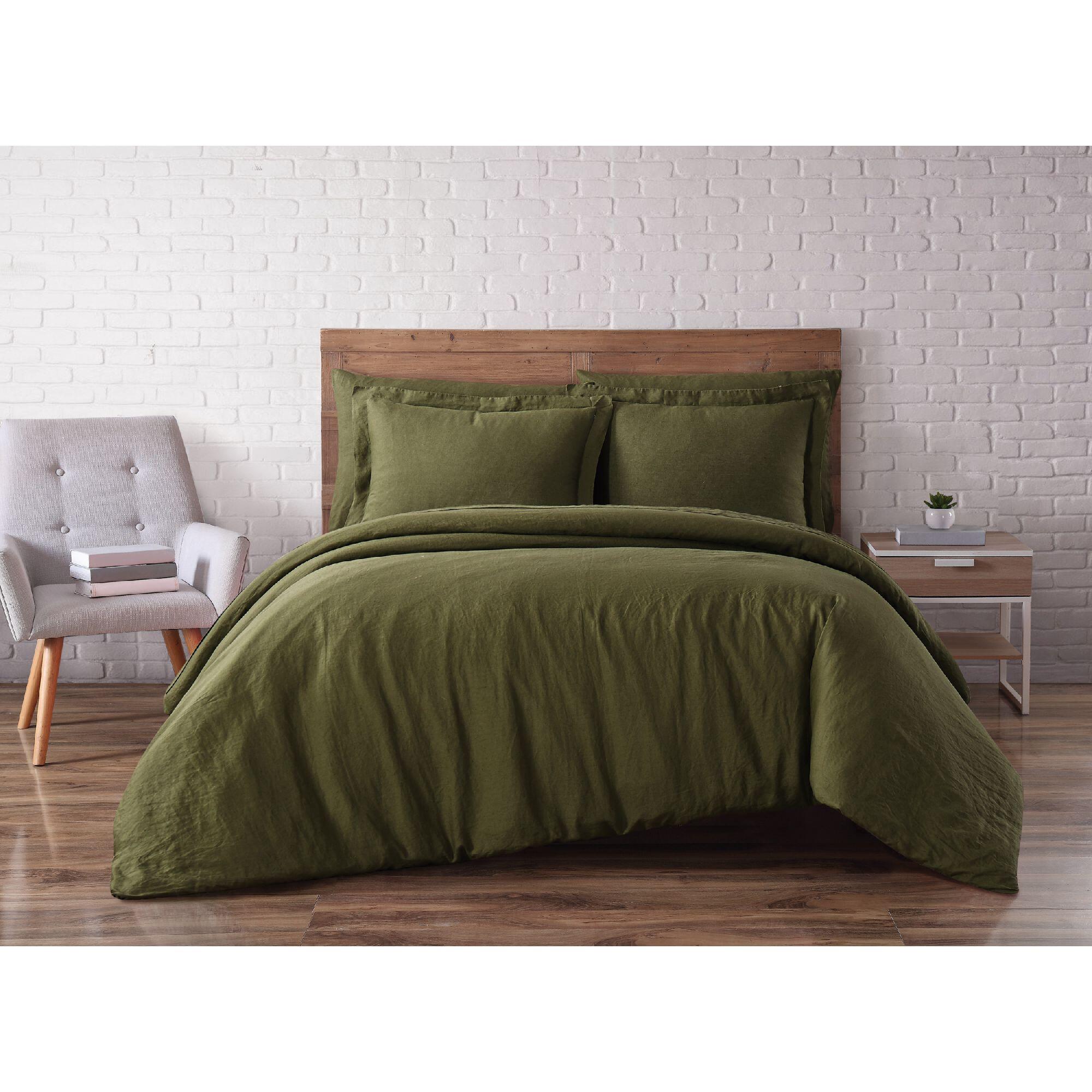 Linen Brooklyn Loom Full/Queen Duvet Set, Olive Green, large