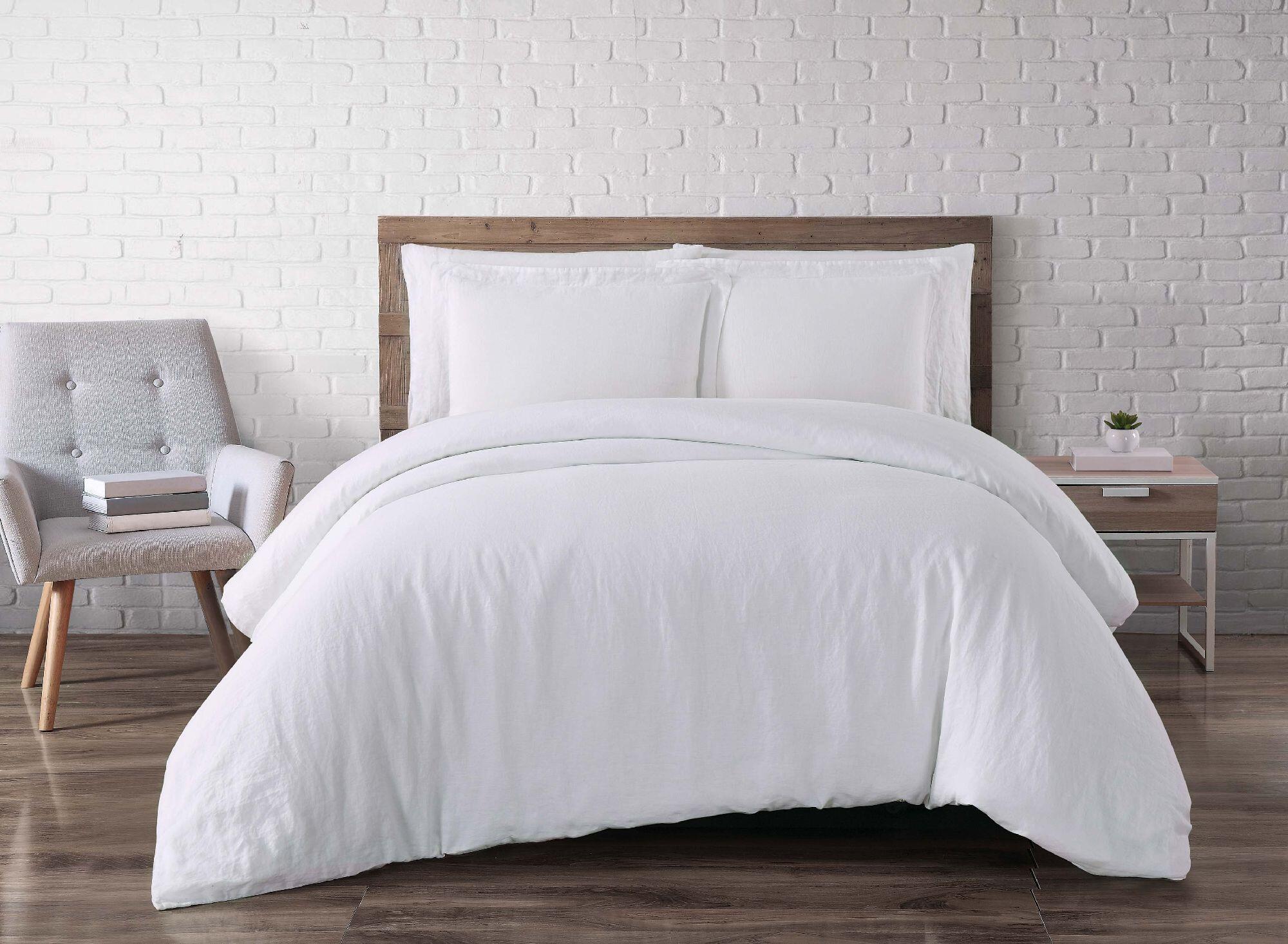 Linen Brooklyn Loom Full/Queen Duvet Set, White, large