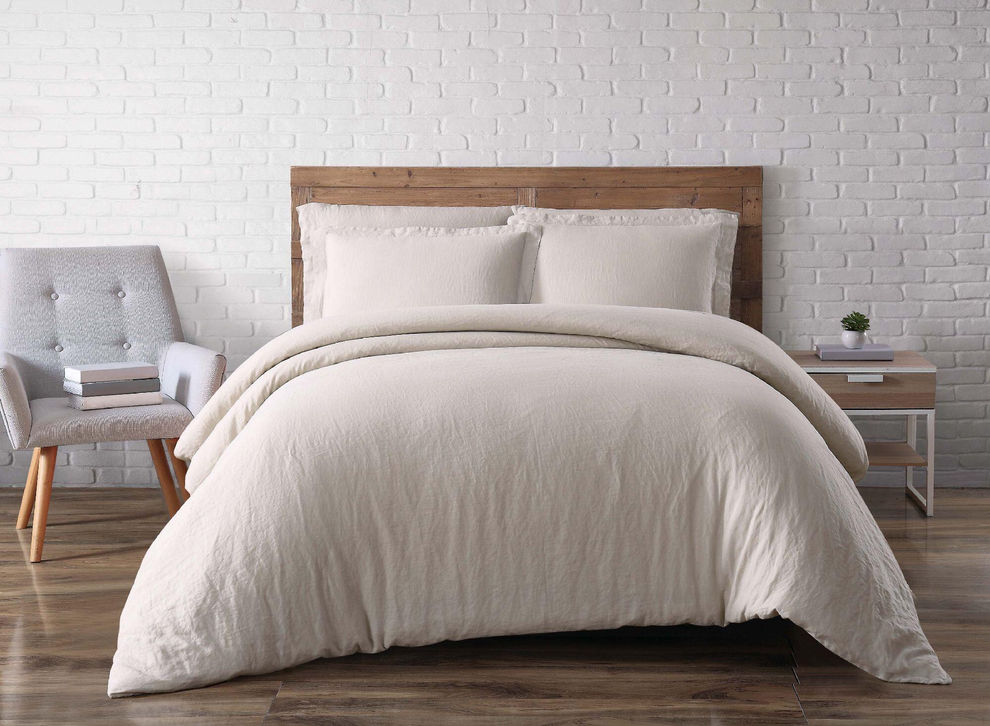 Linen Brooklyn Loom King Duvet Set, Cream, large
