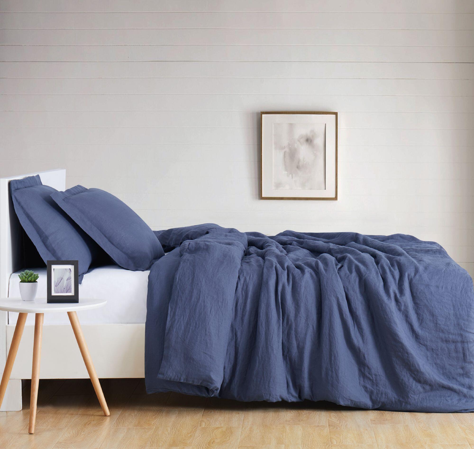 Linen Brooklyn Loom King Duvet Set, Navy Blue, large