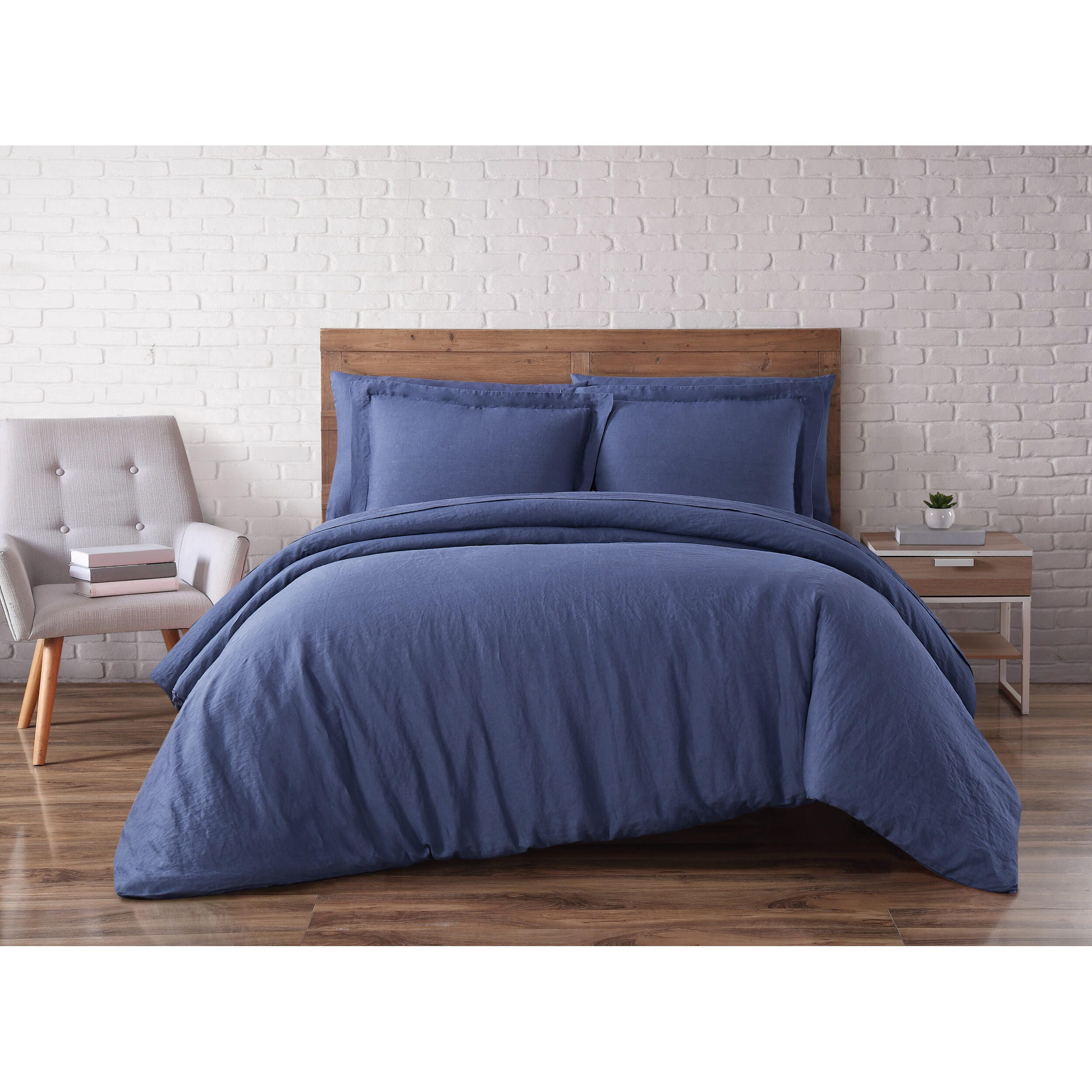 Linen Brooklyn Loom King Duvet Set, Navy Blue, large
