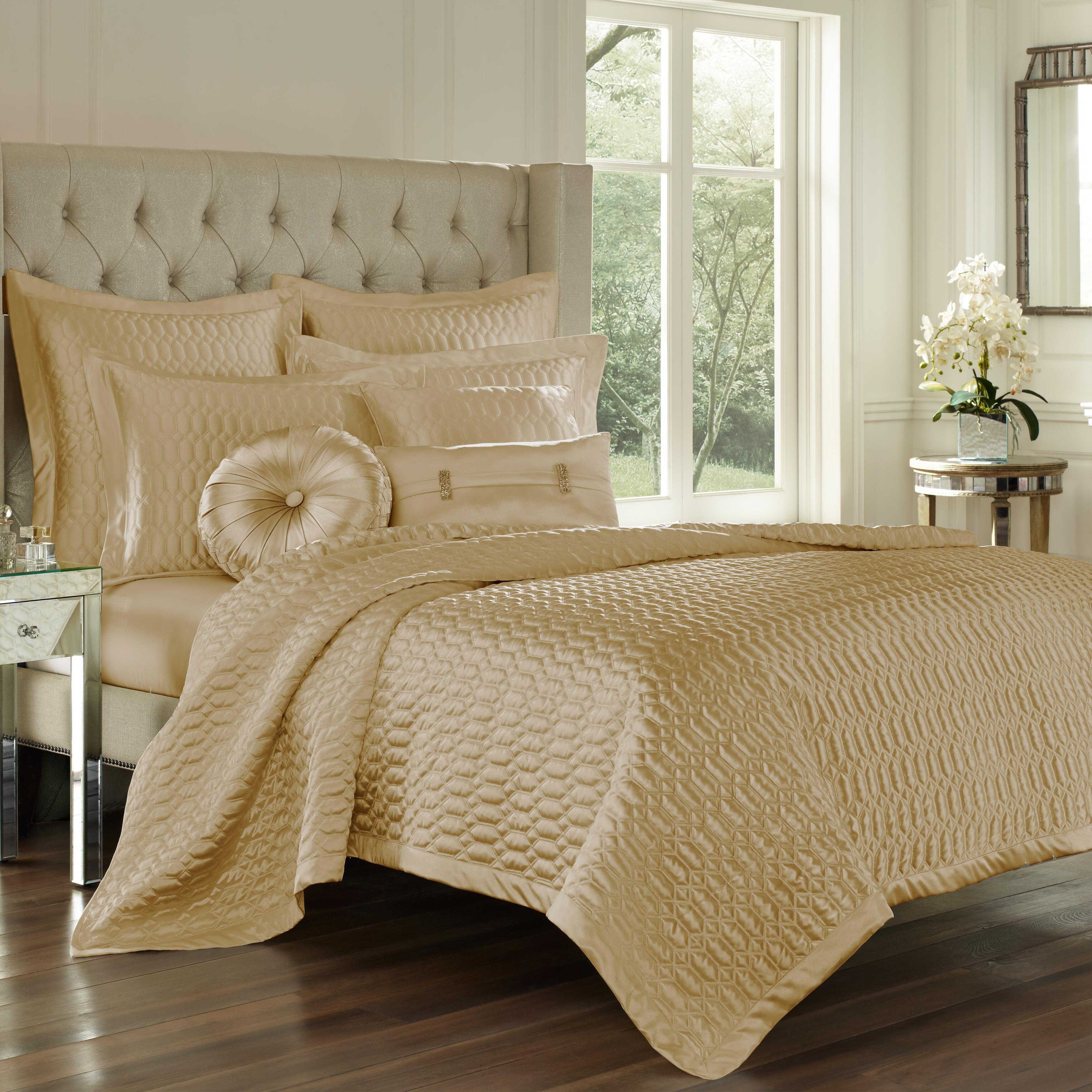 J.Queen New York Satinique Gold Full/Queen Coverlet, Gold, large