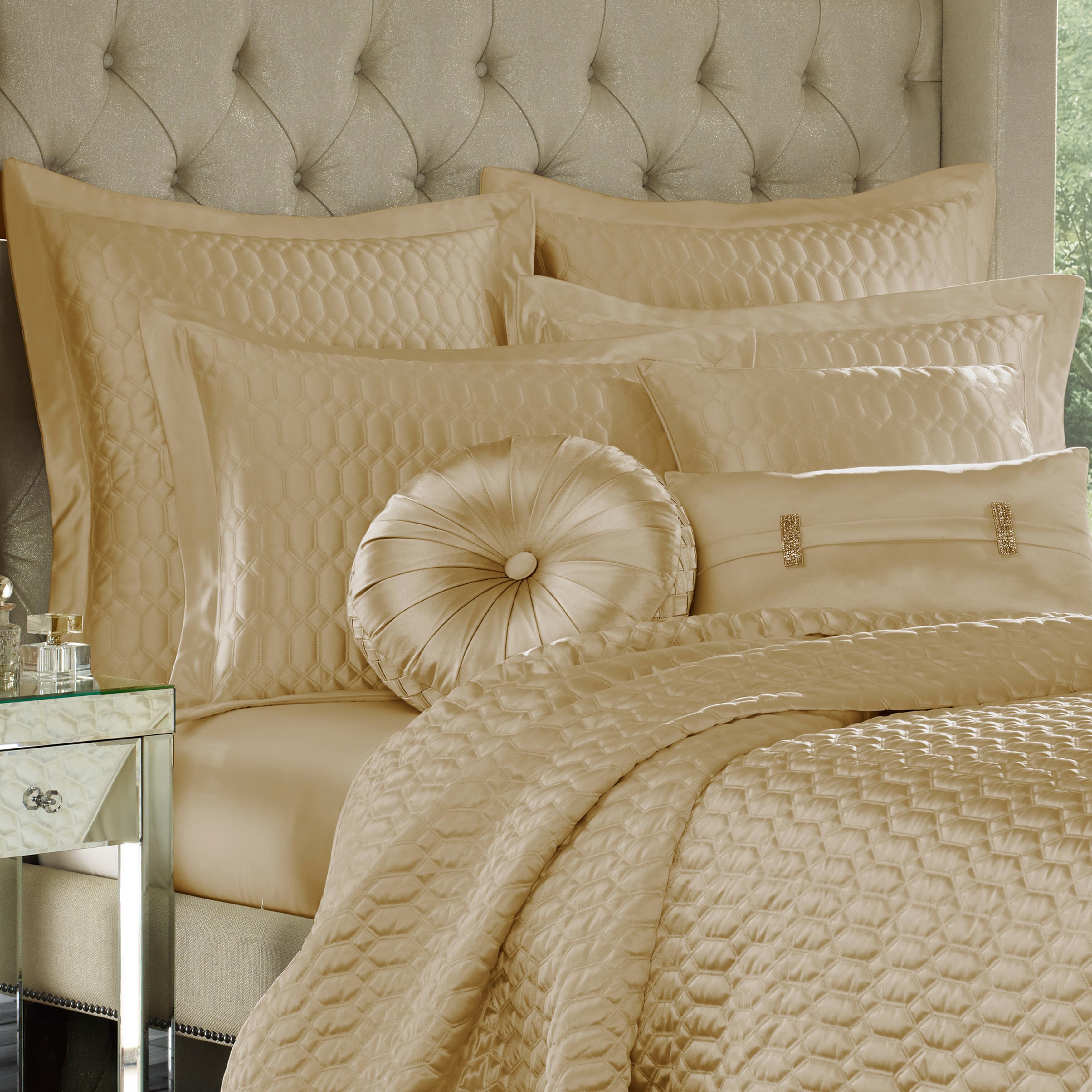 J.Queen New York Satinique Gold King Coverlet, Gold, large