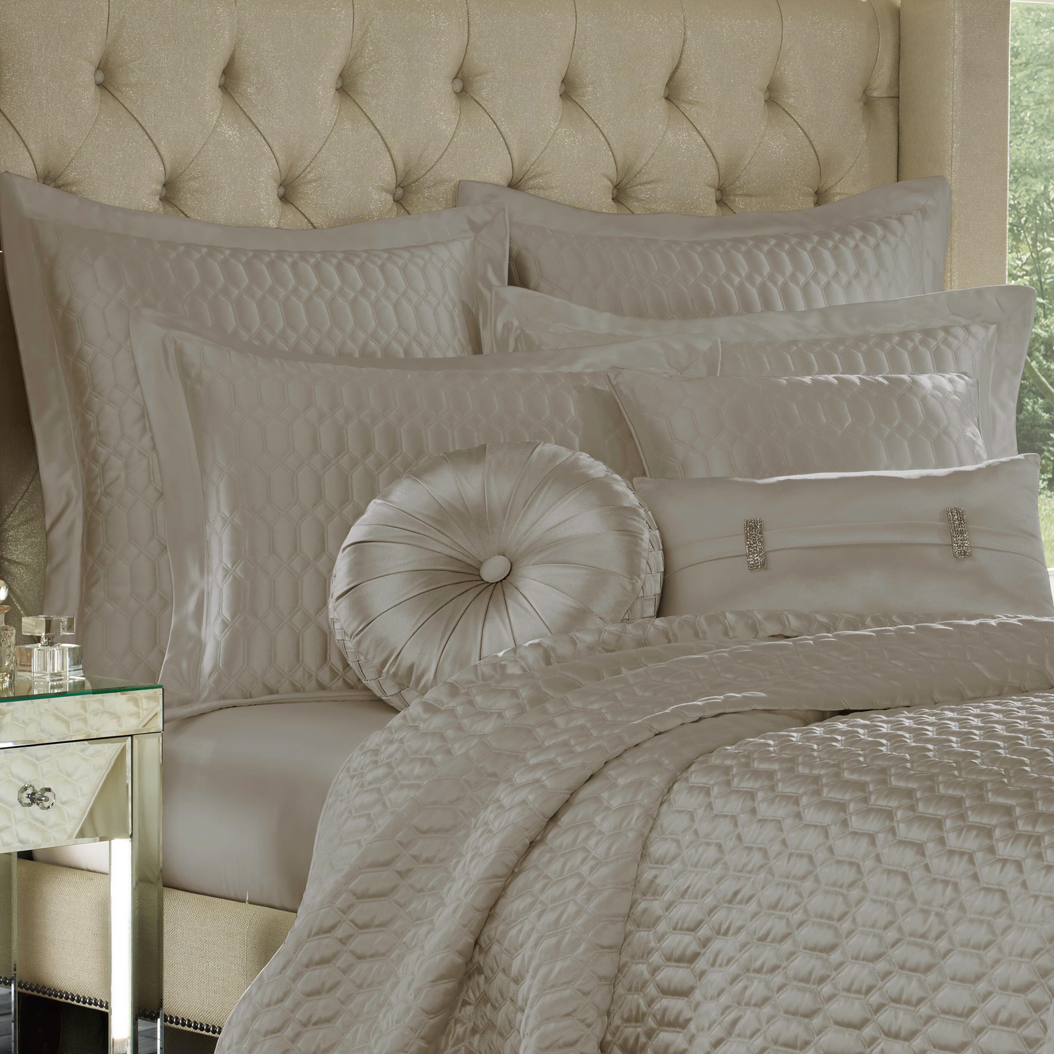 J.Queen New York Satinique Silver Full/Queen Coverlet, Sterling, large