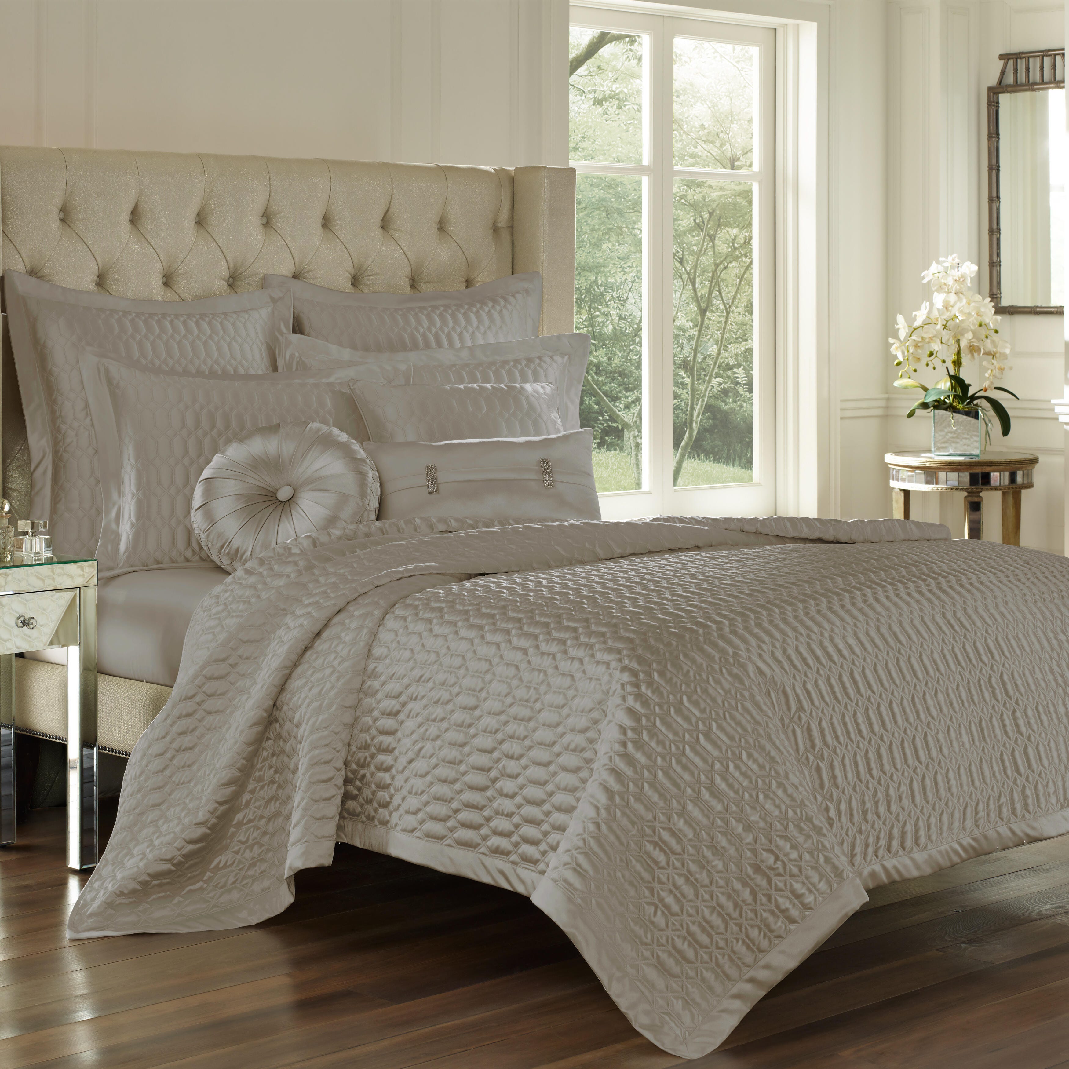 J.Queen New York Satinique Silver King Coverlet, Sterling, large