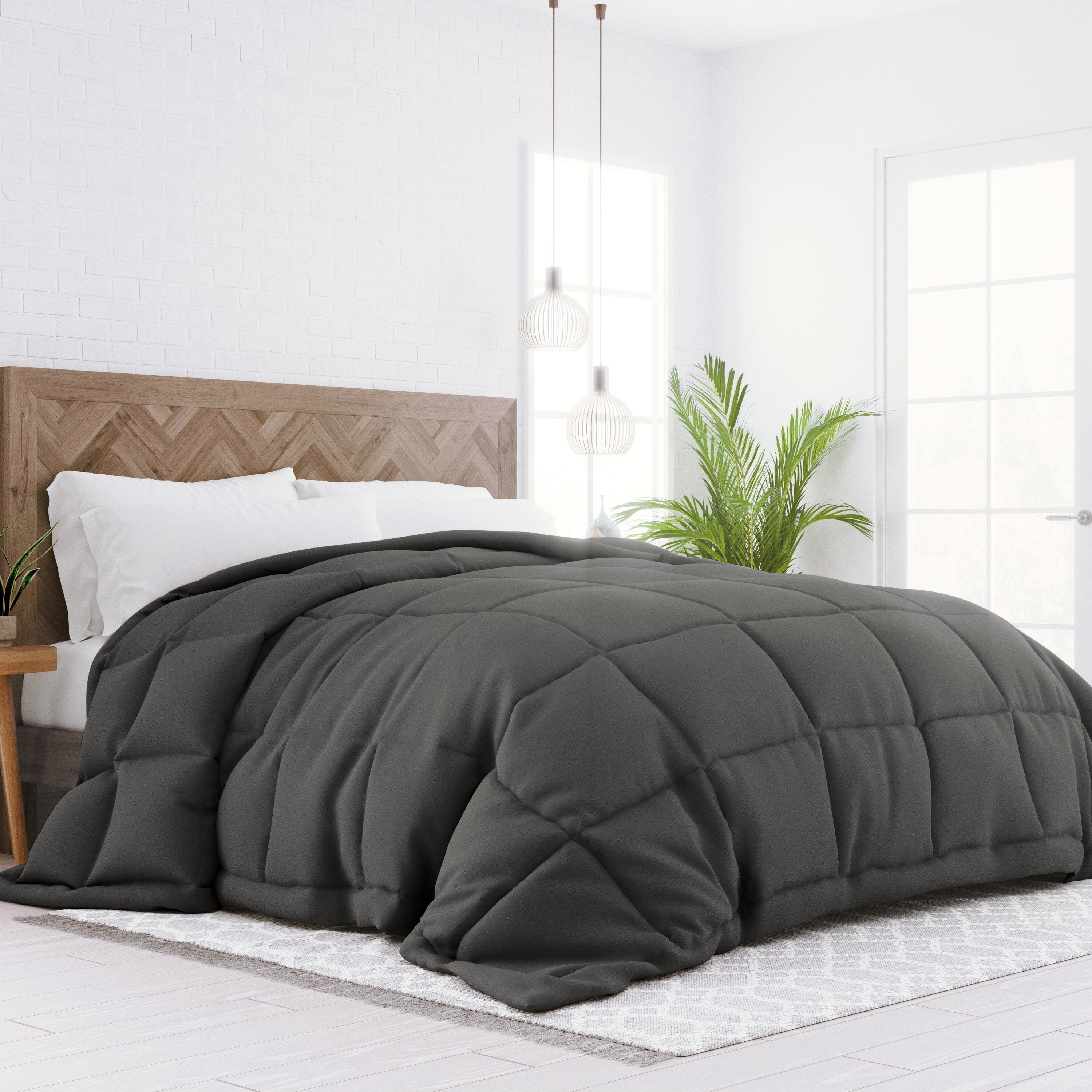Microfiber Twin/Twin XL Premium Down Alternative Comforter, Charcoal, large