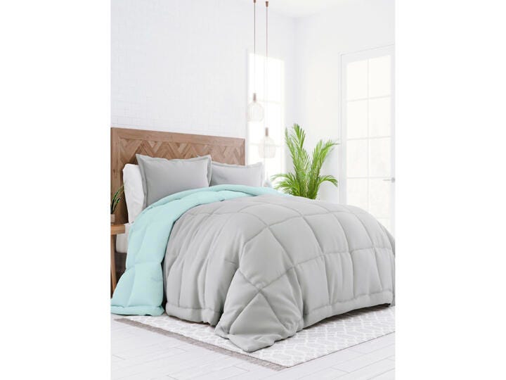 Reversible King/California King Down Alternative Comforter, Aqua/Gray, large