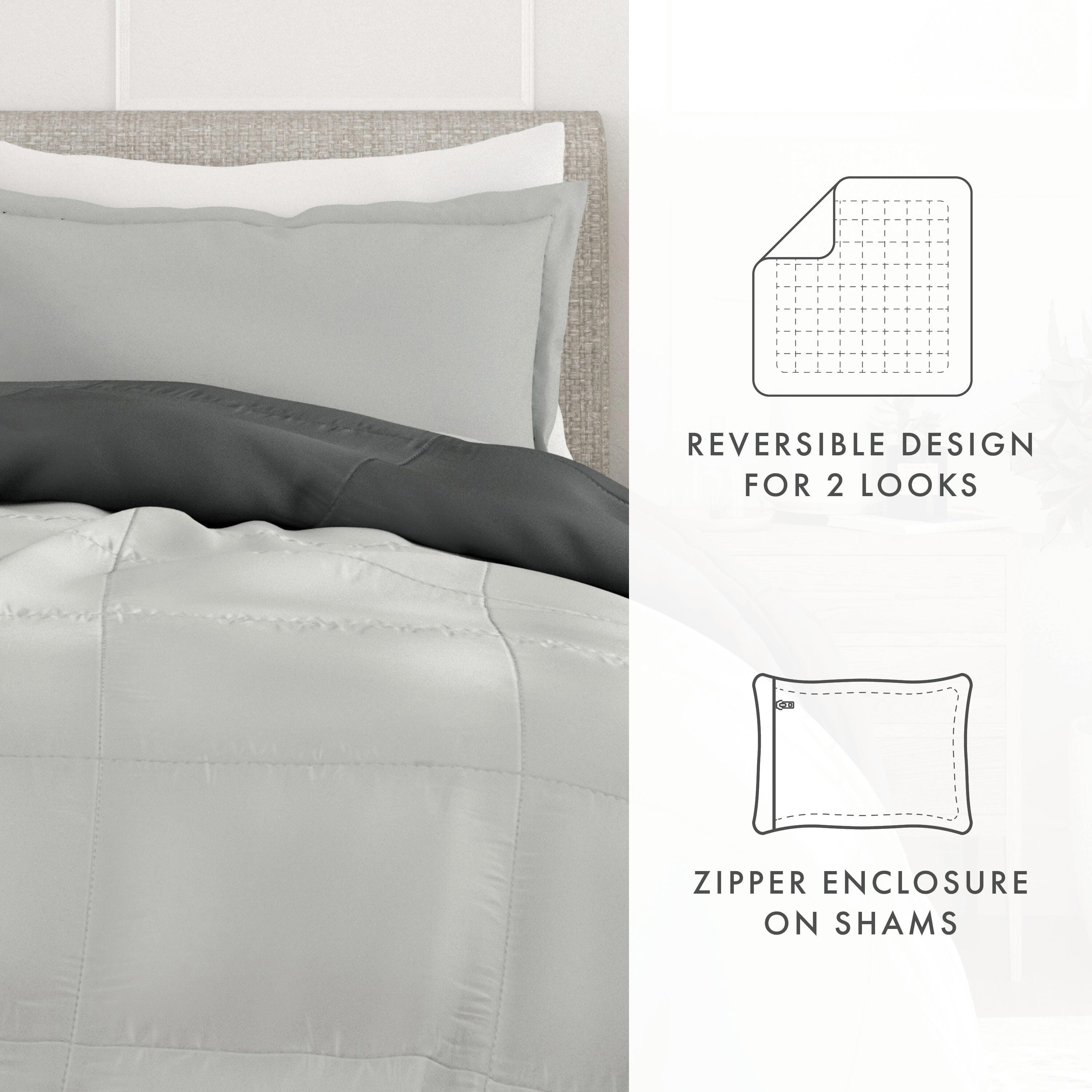 Reversible King/California King Down Alternative Comforter, Charcoal/Ash, large