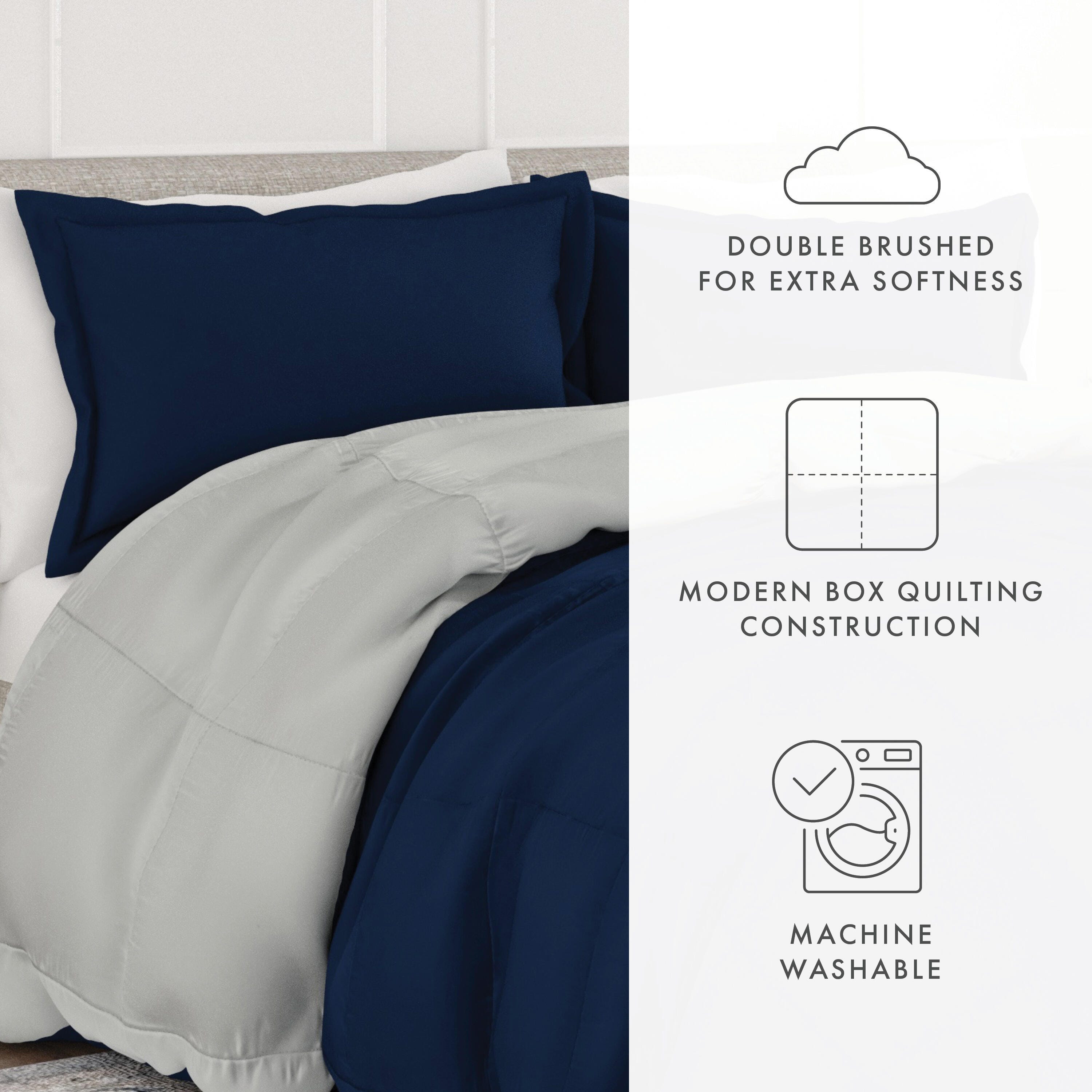 Reversible King/California King Down Alternative Comforter, Navy/Gray, large