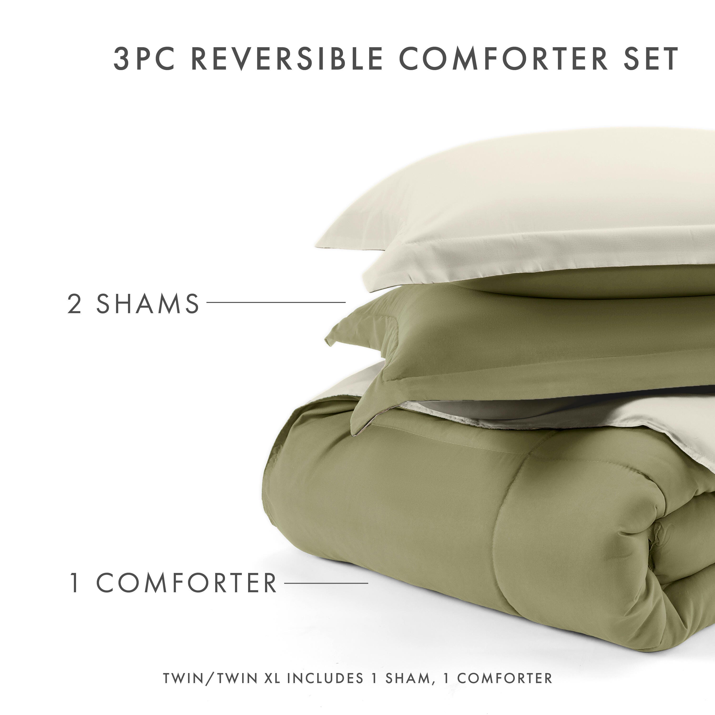 Reversible King/California King Down Alternative Comforter, Sage/Ivory, large