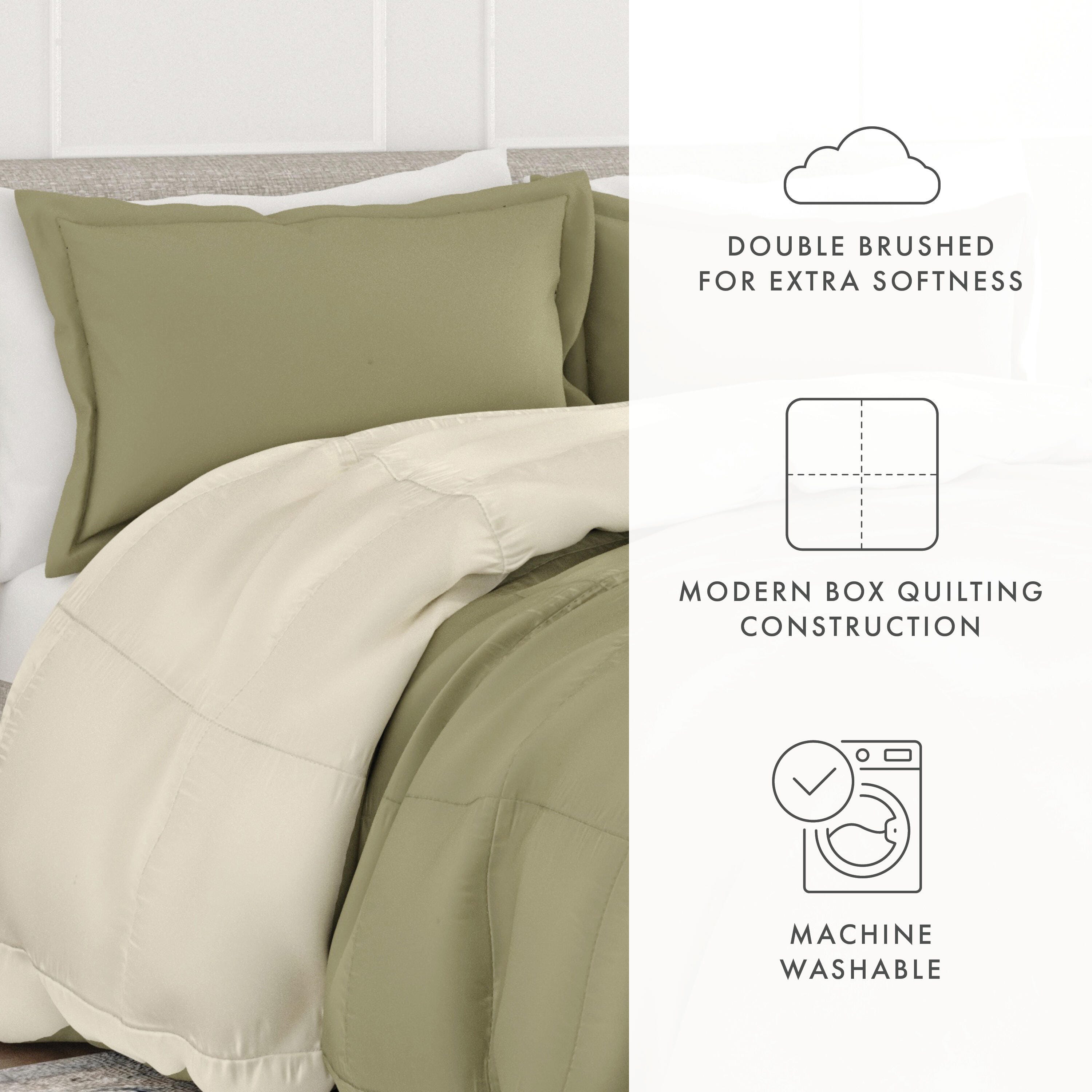 Reversible King/California King Down Alternative Comforter, Sage/Ivory, large