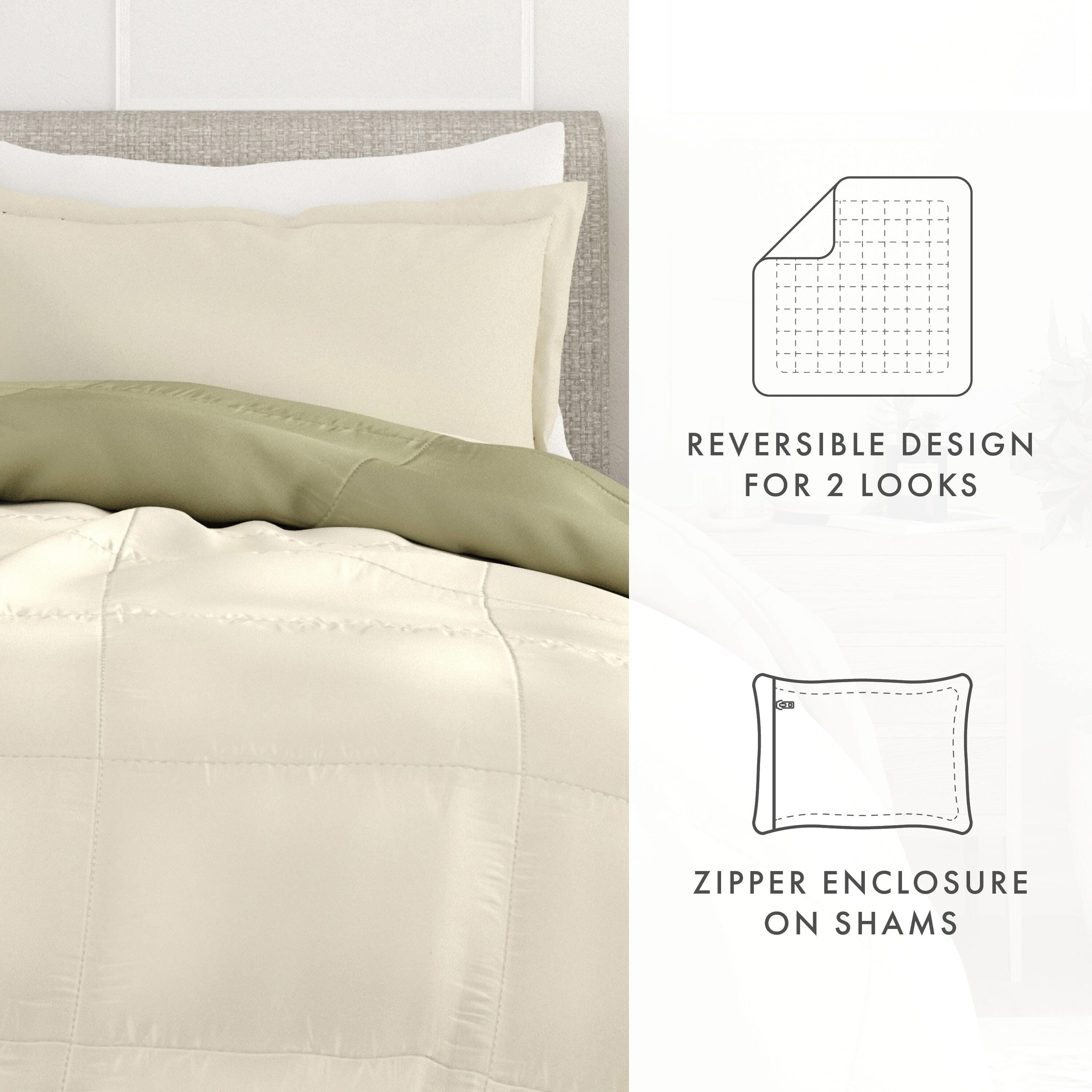 Reversible King/California King Down Alternative Comforter, Sage/Ivory, large