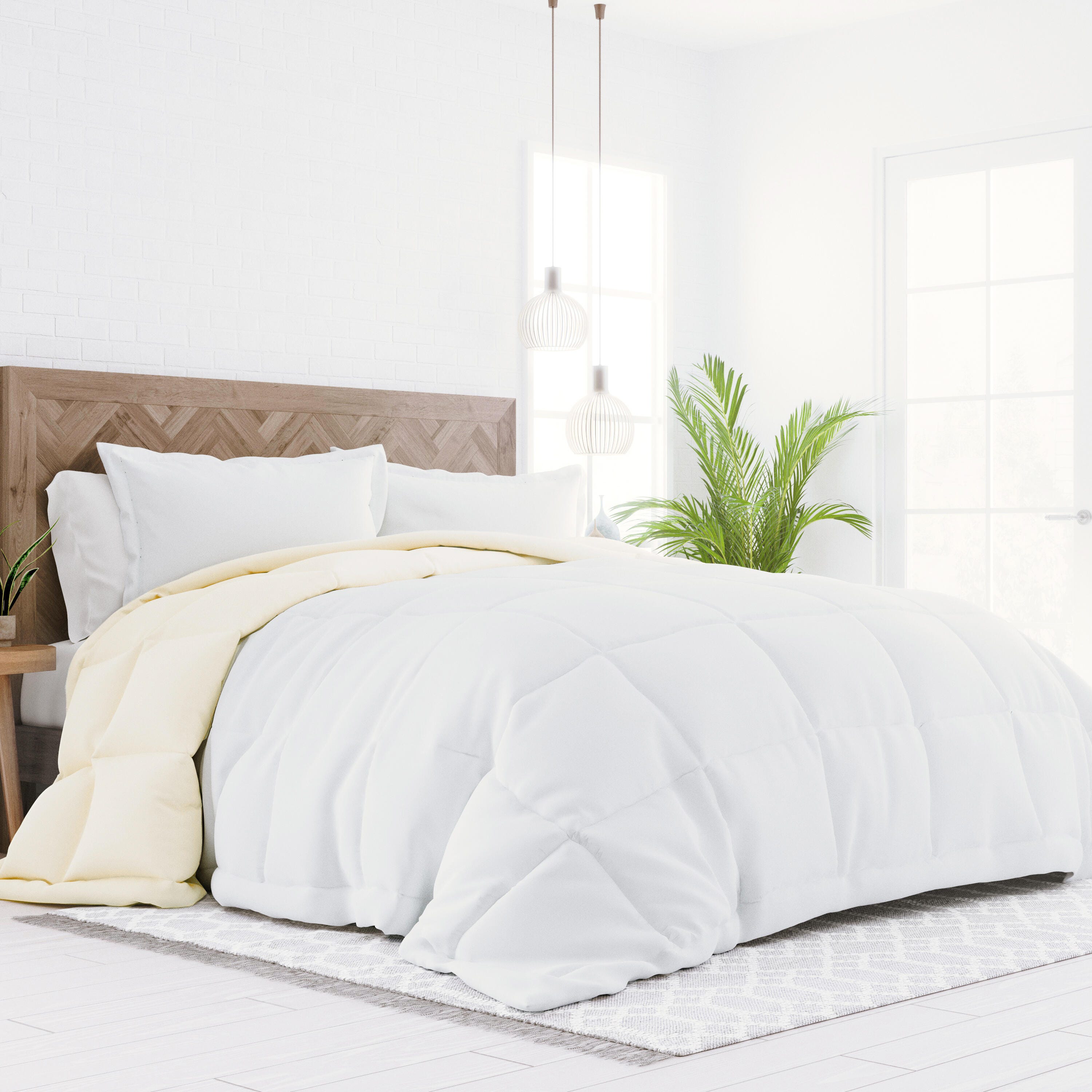 Reversible King/California King Down Alternative Comforter, White/Ivory, large