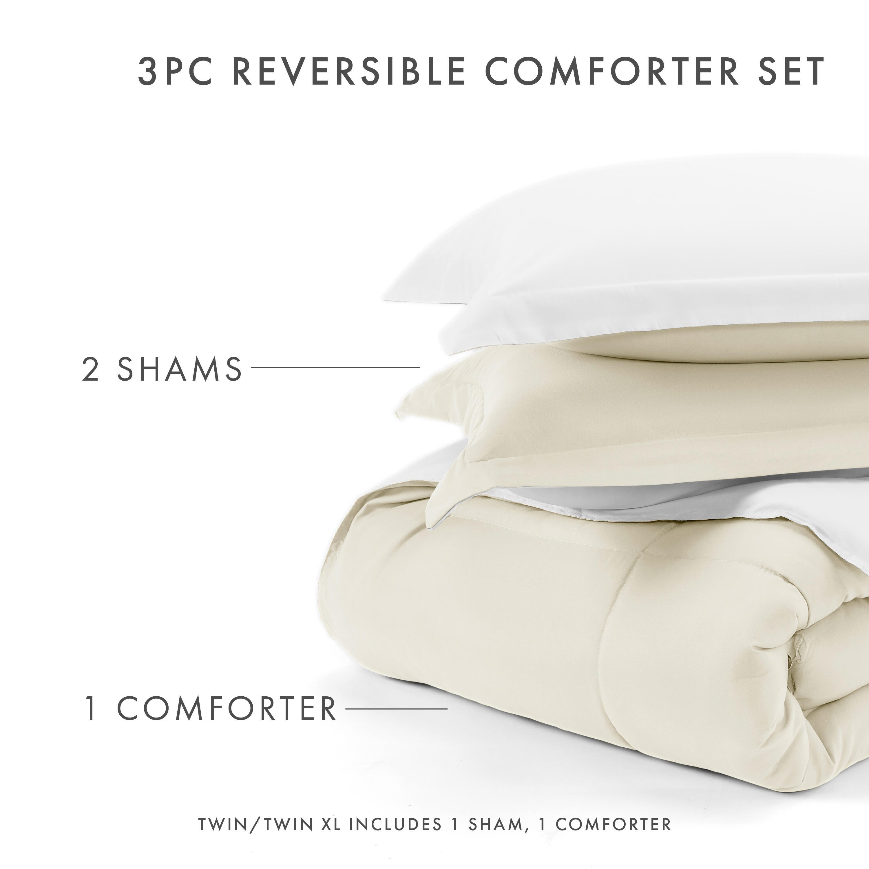 Reversible King/California King Down Alternative Comforter, White/Ivory, large
