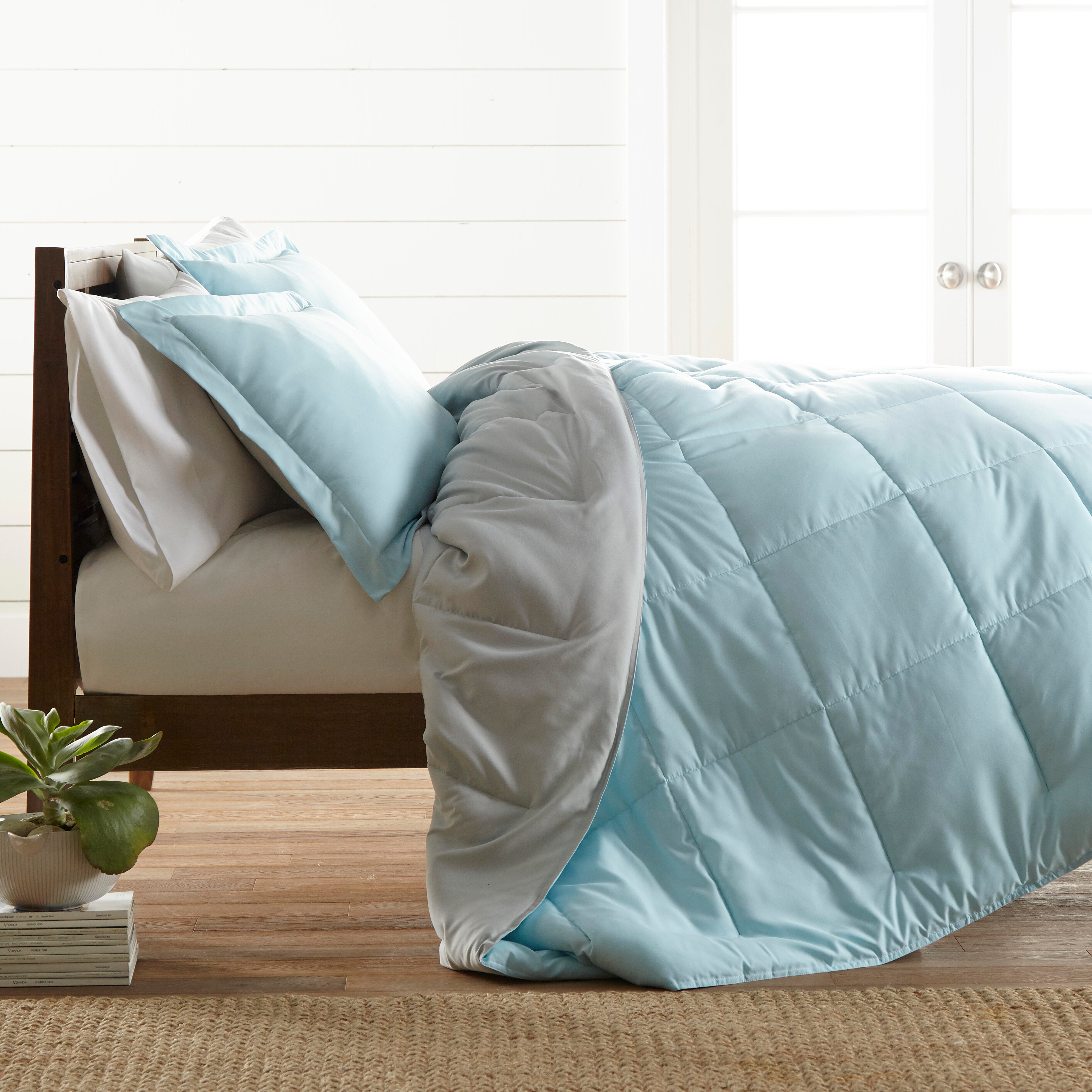Reversible Full/Queen Premium Down Alternative Comforter, Aqua/Gray, large
