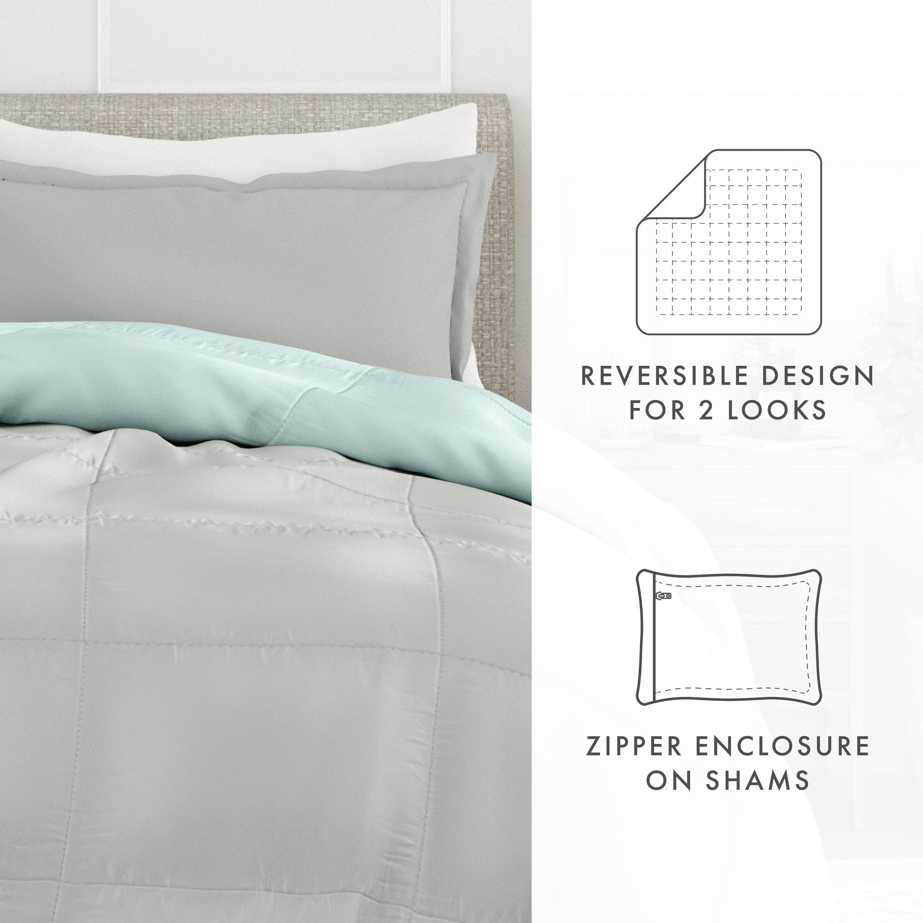 Reversible King/California King Down Alternative Comforter, Aqua/Gray, large