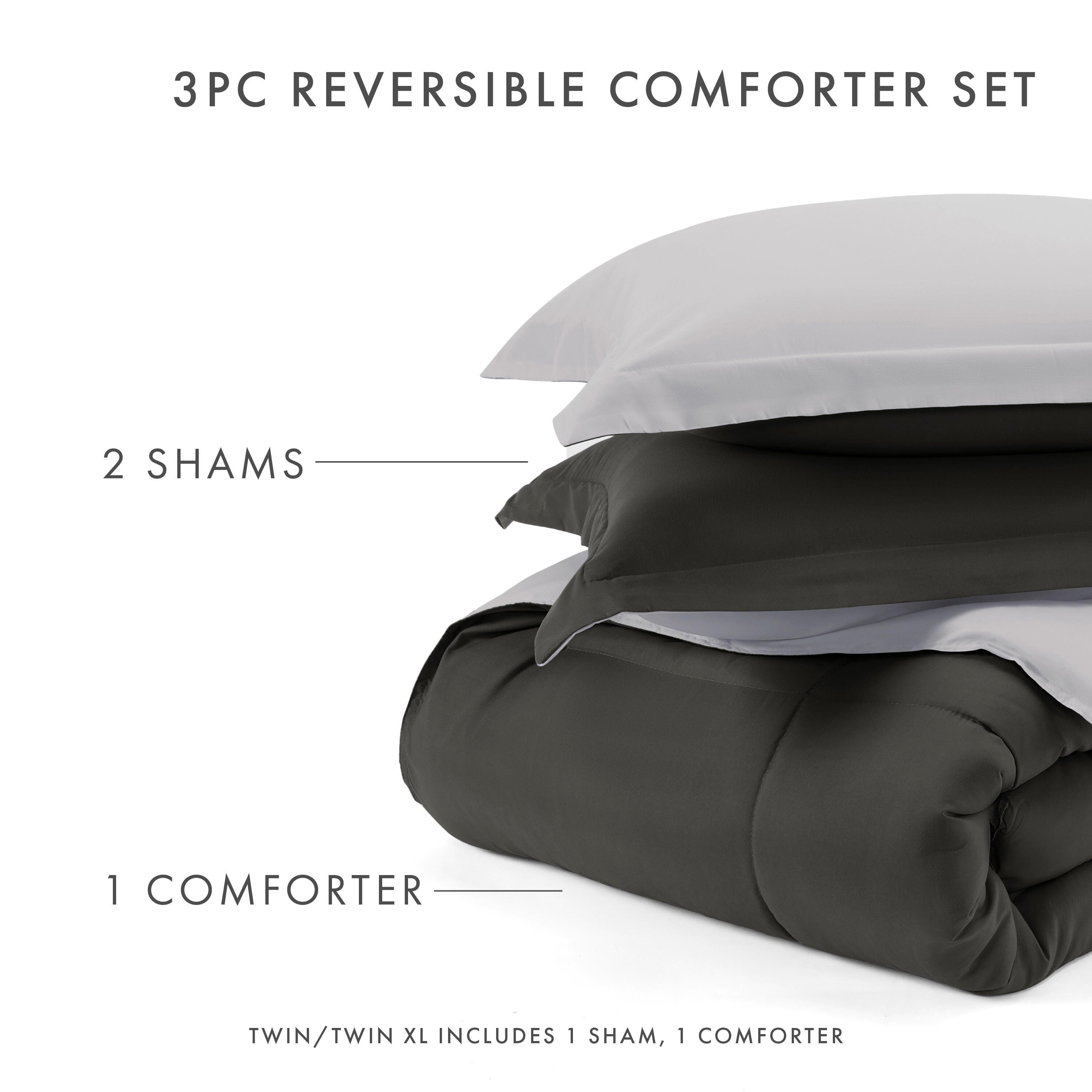 Reversible Full/Queen Premium Down Alternative Comforter, Charcoal/Ash, large