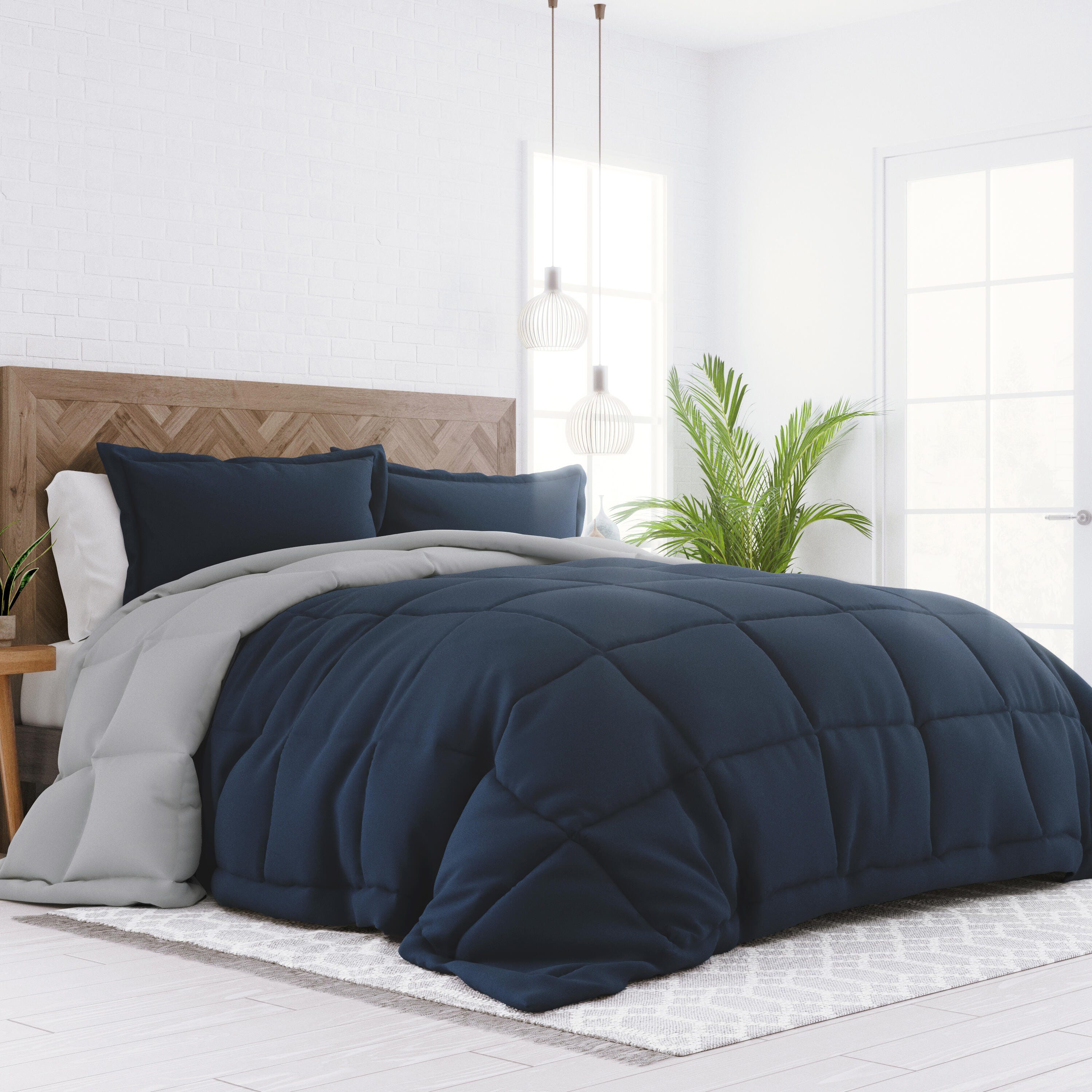 Reversible Full/Queen Premium Down Alternative Comforter, Navy/Gray, large