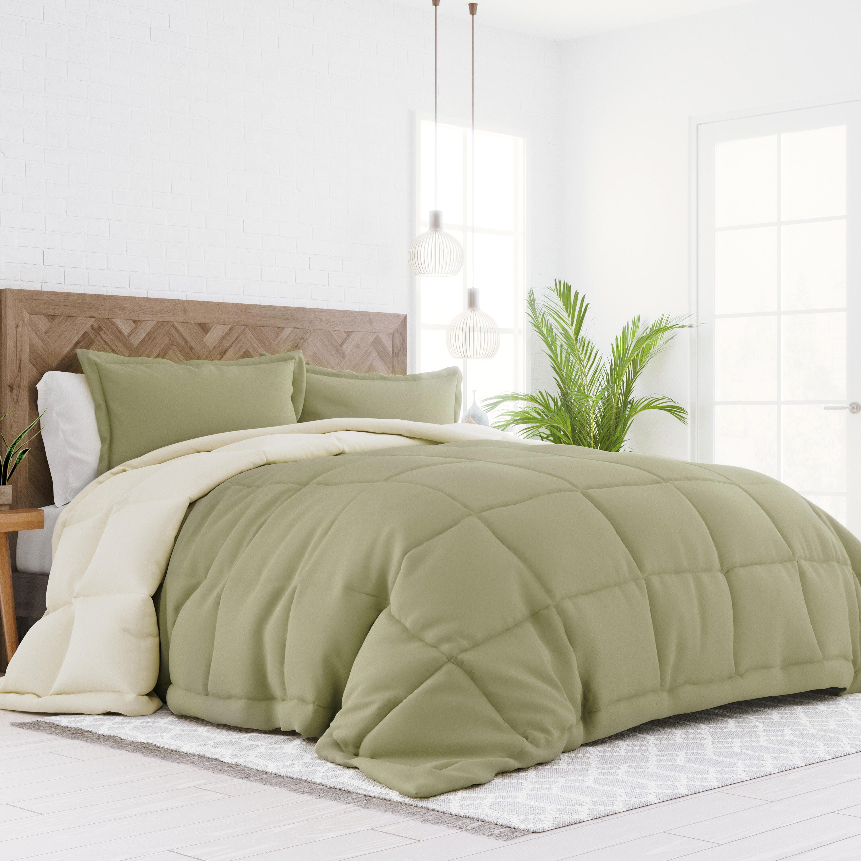 Reversible Full/Queen Premium Down Alternative Comforter, Sage/Ivory, large