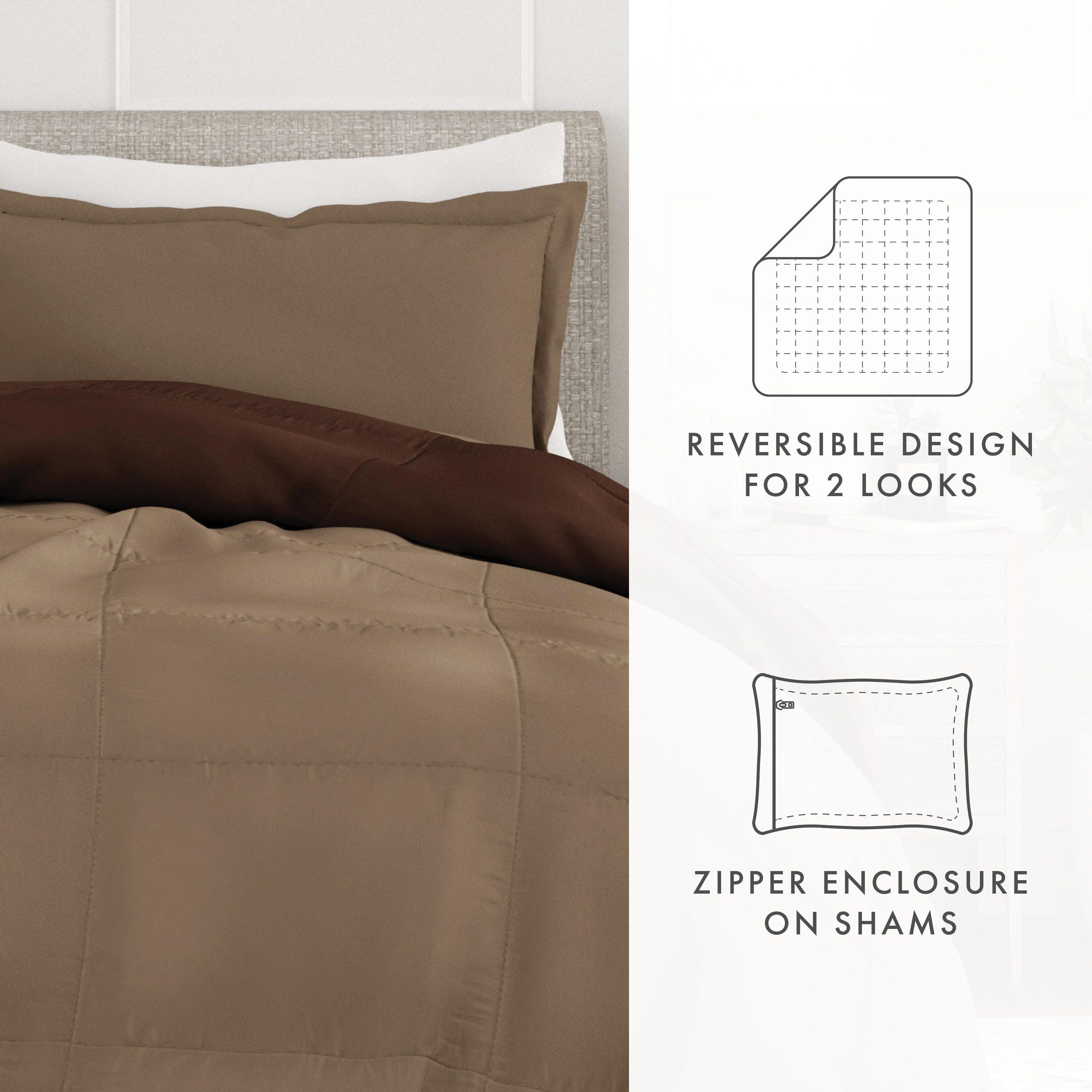 Reversible Full/Queen Premium Down Alternative Comforter, Chocolate/Taupe, large