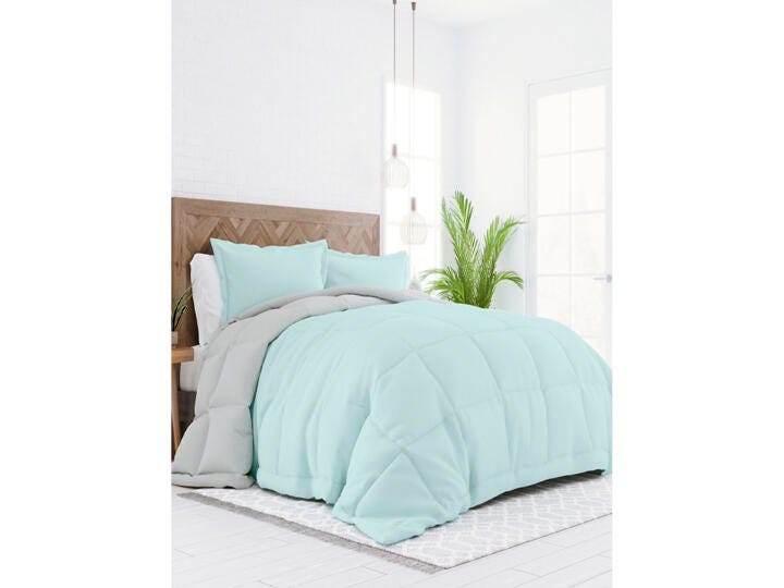 Reversible Twin/Twin XL Down Alternative Comforter, Aqua/Gray, large