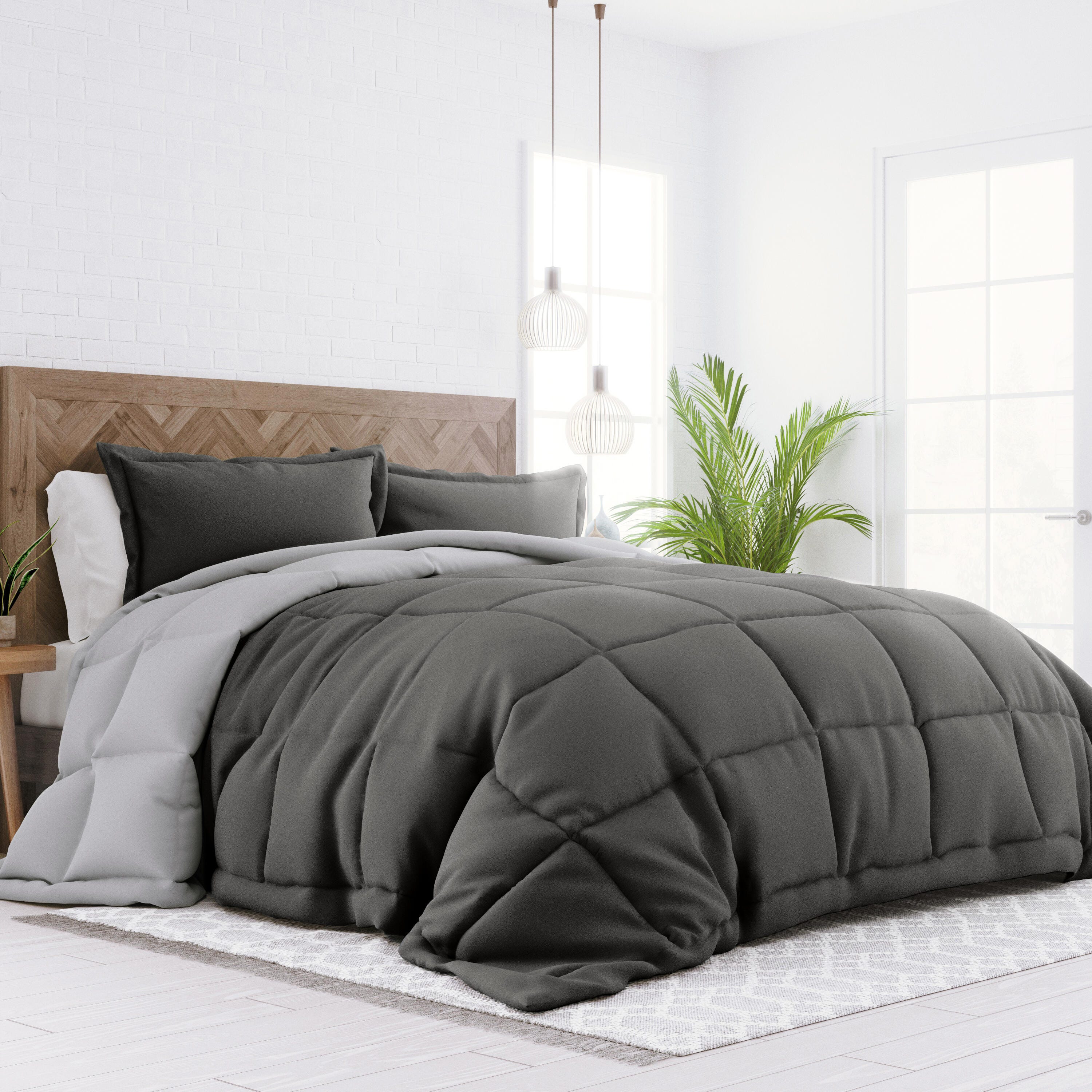 Reversible Twin/Twin XL Down Alternative Comforter, Charcoal/Ash, large
