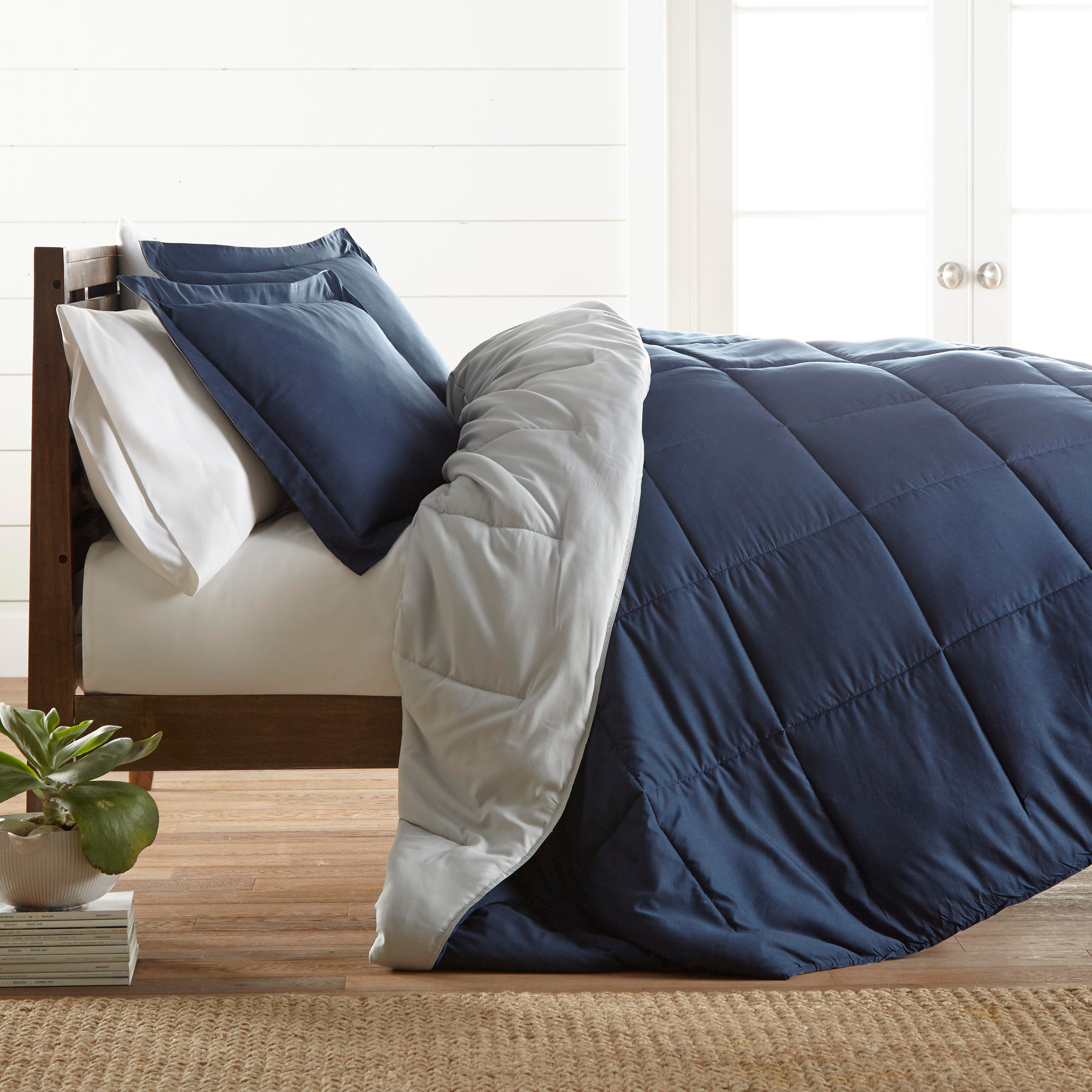 Reversible Twin/Twin XL Down Alternative Comforter, Navy/Gray, large