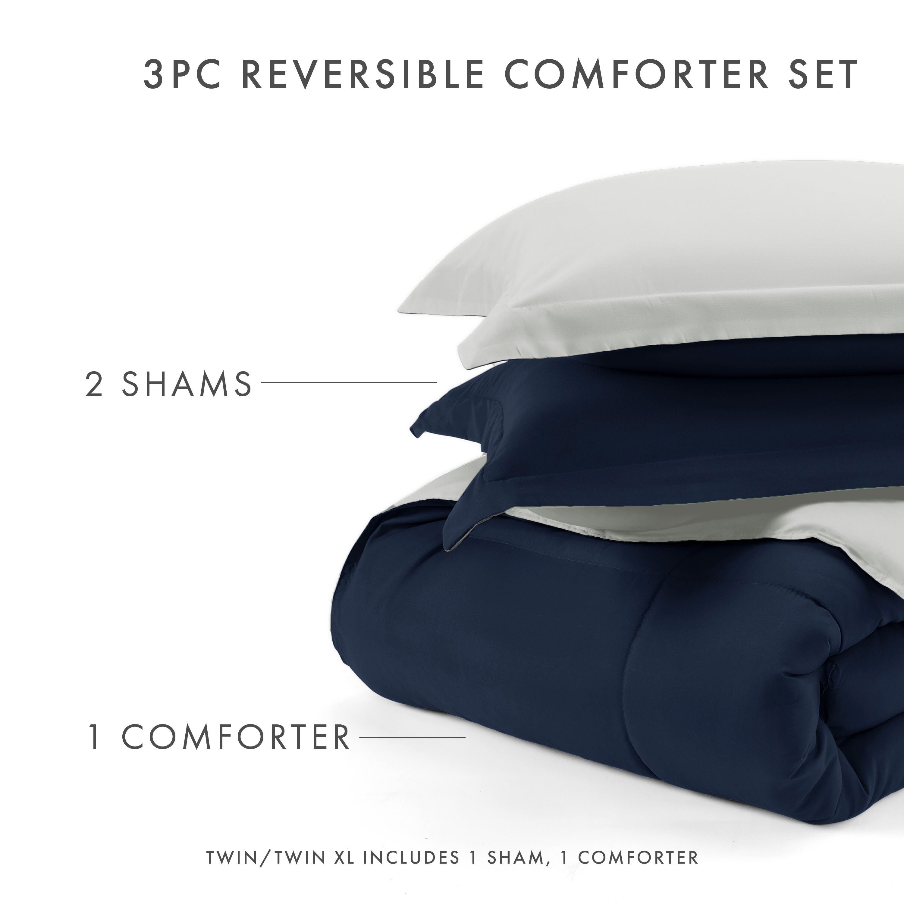 Reversible Twin/Twin XL Down Alternative Comforter, Navy/Gray, large