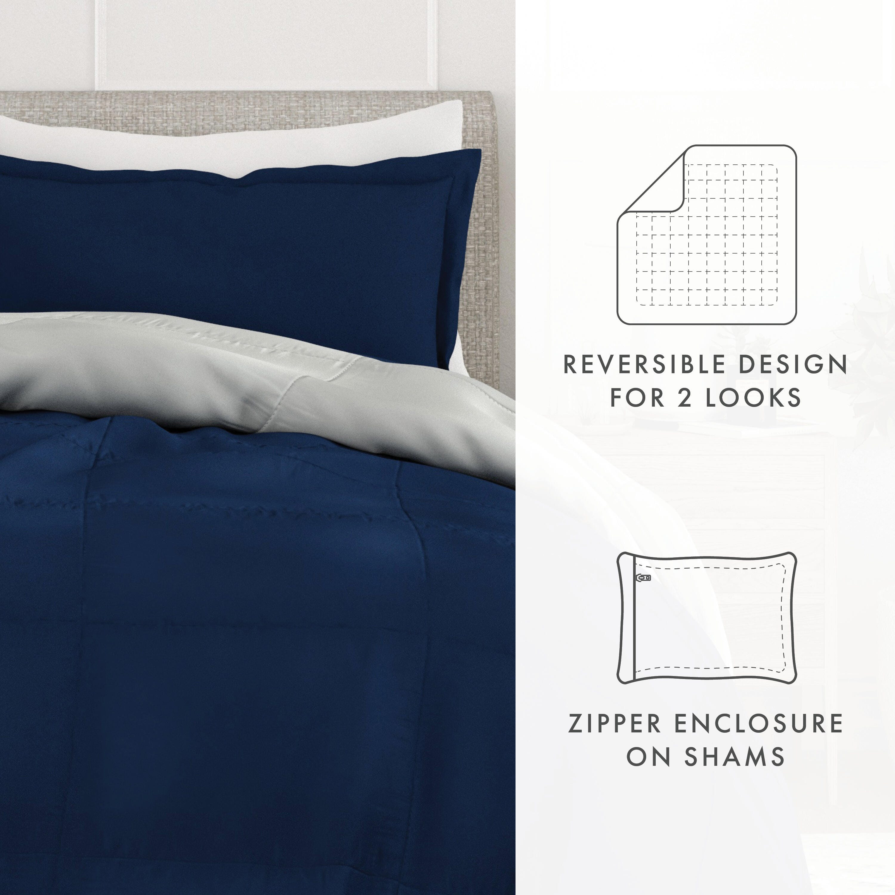 Reversible Twin/Twin XL Down Alternative Comforter, Navy/Gray, large