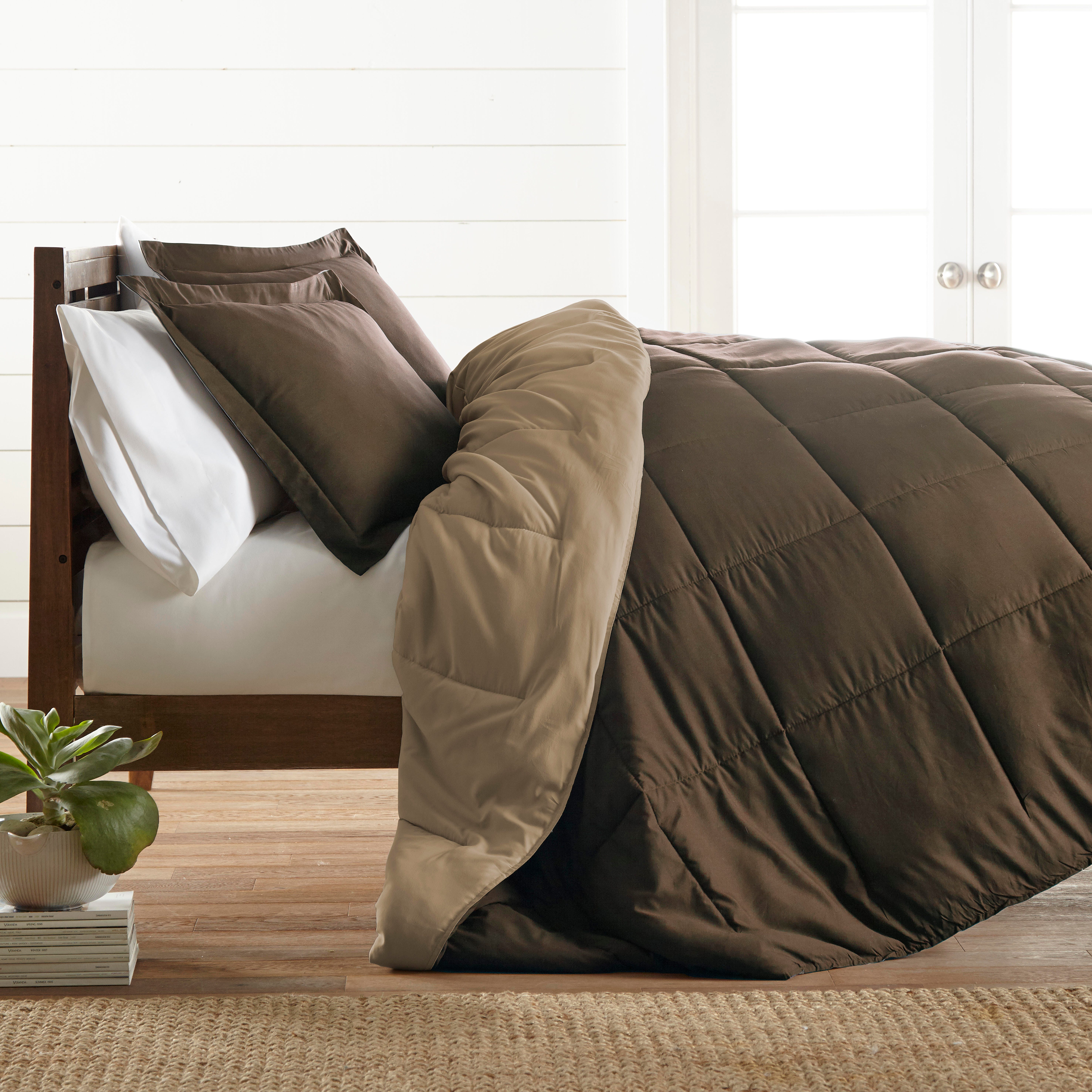 Reversible Twin/Twin XL Down Alternative Comforter, Chocolate/Taupe, large