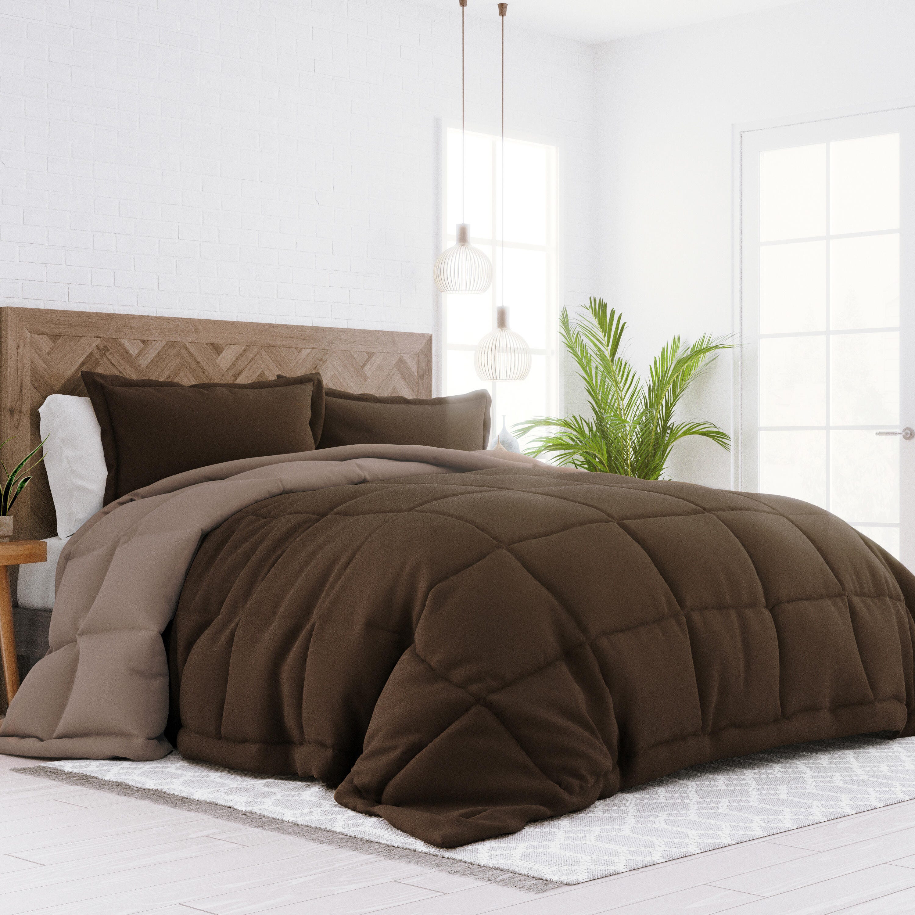 Reversible Twin/Twin XL Down Alternative Comforter, Chocolate/Taupe, rollover