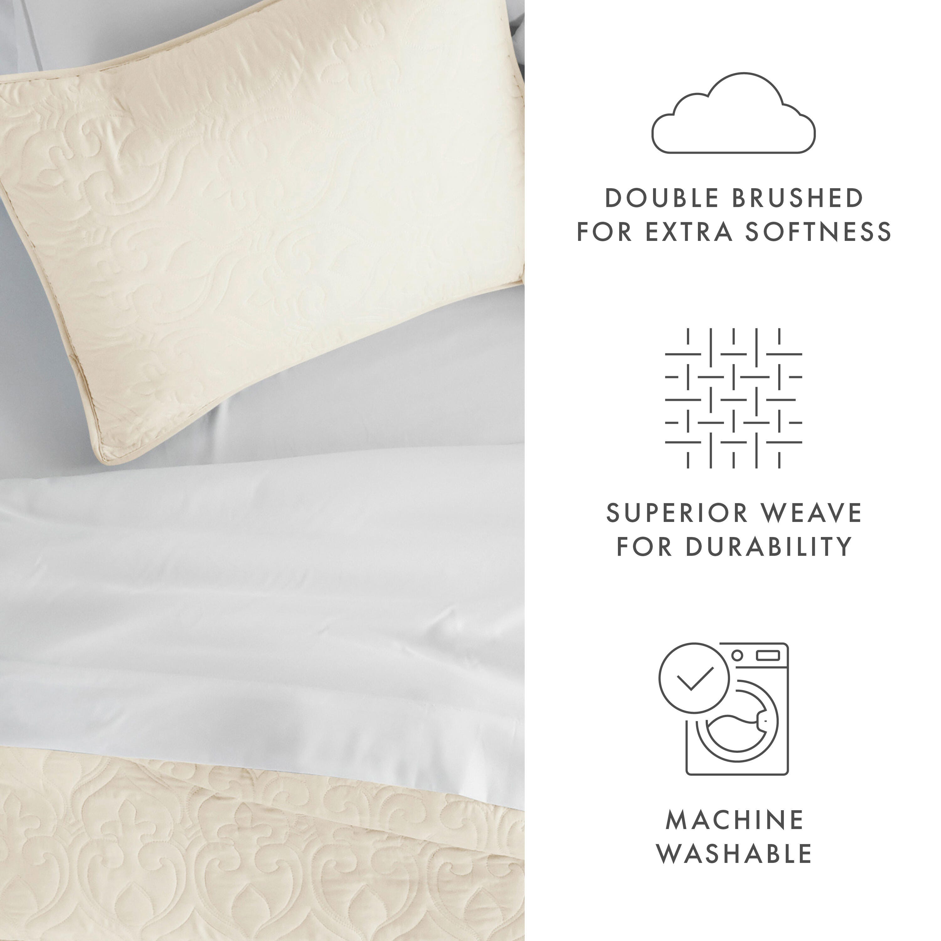 Damask Patterned 3-Piece King/California King Quilted Coverlet Set, Ivory, large